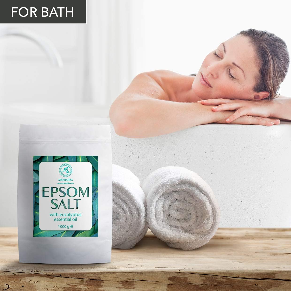Epsom Bath Salt Eucalyptus 1Kg with Eucalyptus Essential Oil - 100% Pure Epsom Salts - Magnesium Sulphate Crystals & Eucalyptus for Sore Muscles Soothing - Skin Care - Muscle Relaxation - Good Sleep