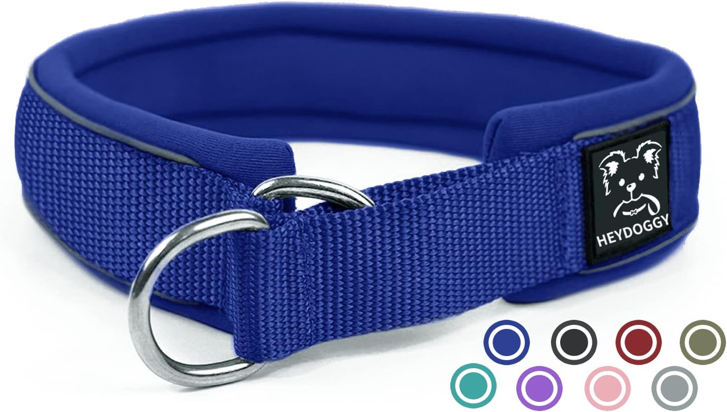 Soft Neoprene Padded Dog Collar (4 Cm Wide) Reflective Dog Collar with Robust Nylon & Pull Stop, Comfortable Pull Collar Dressage Collar for Small Medium Large Dogs Walking L, Army Green