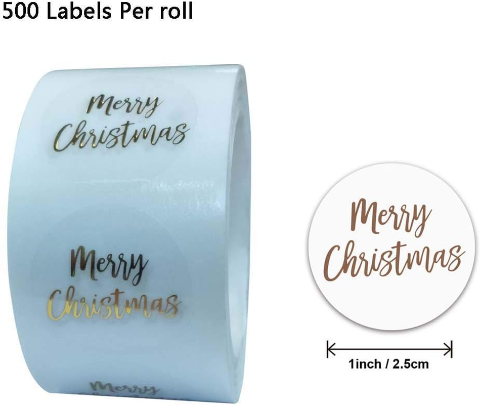 Lanema Merry Christmas 500Pcs/Roll 1 Inch Gold Foil round Seal Transparent Sticker for Business Hand Gift Envelope