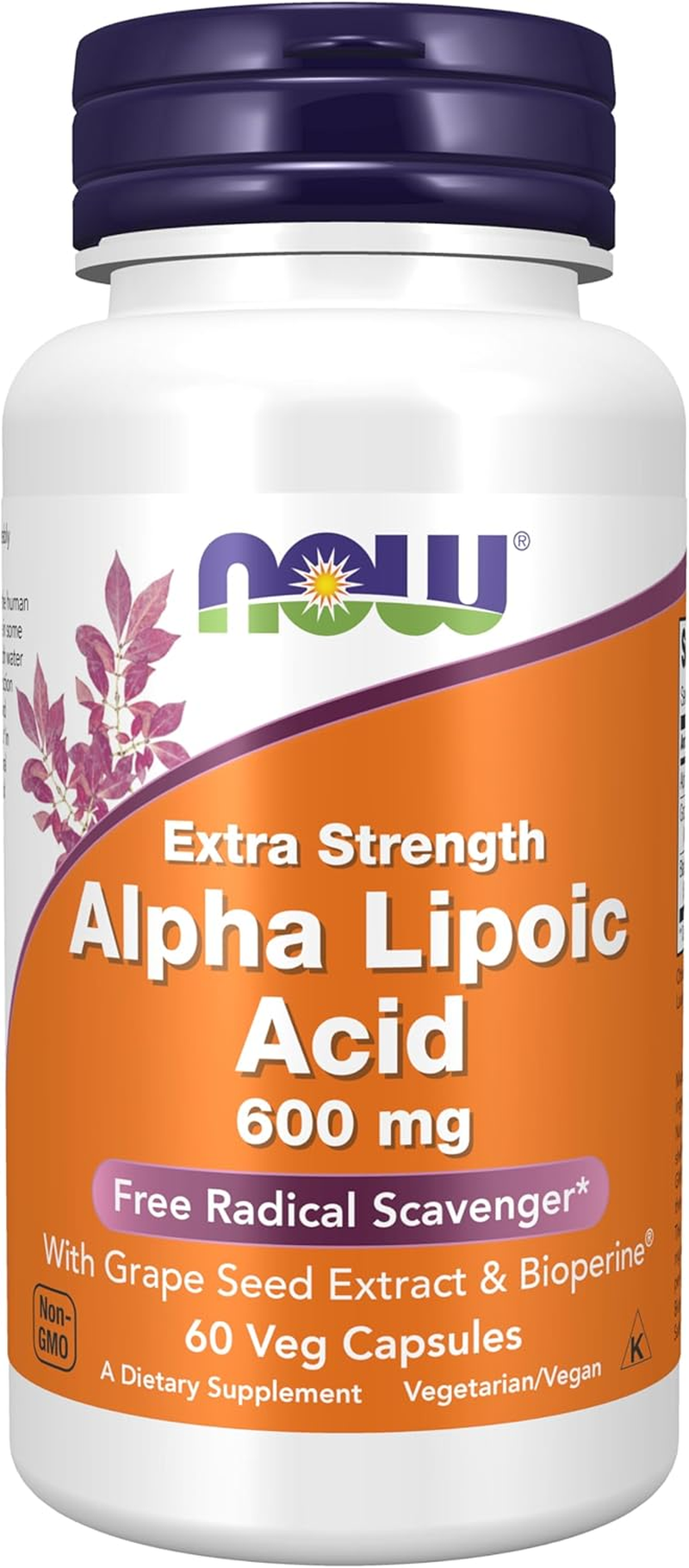 NOW Supplements, Alpha Lipoic Acid 600 Mg with Grape Seed Extract & Bioperine&reg;, Extra Strength, 60 Veg Capsules image number 4