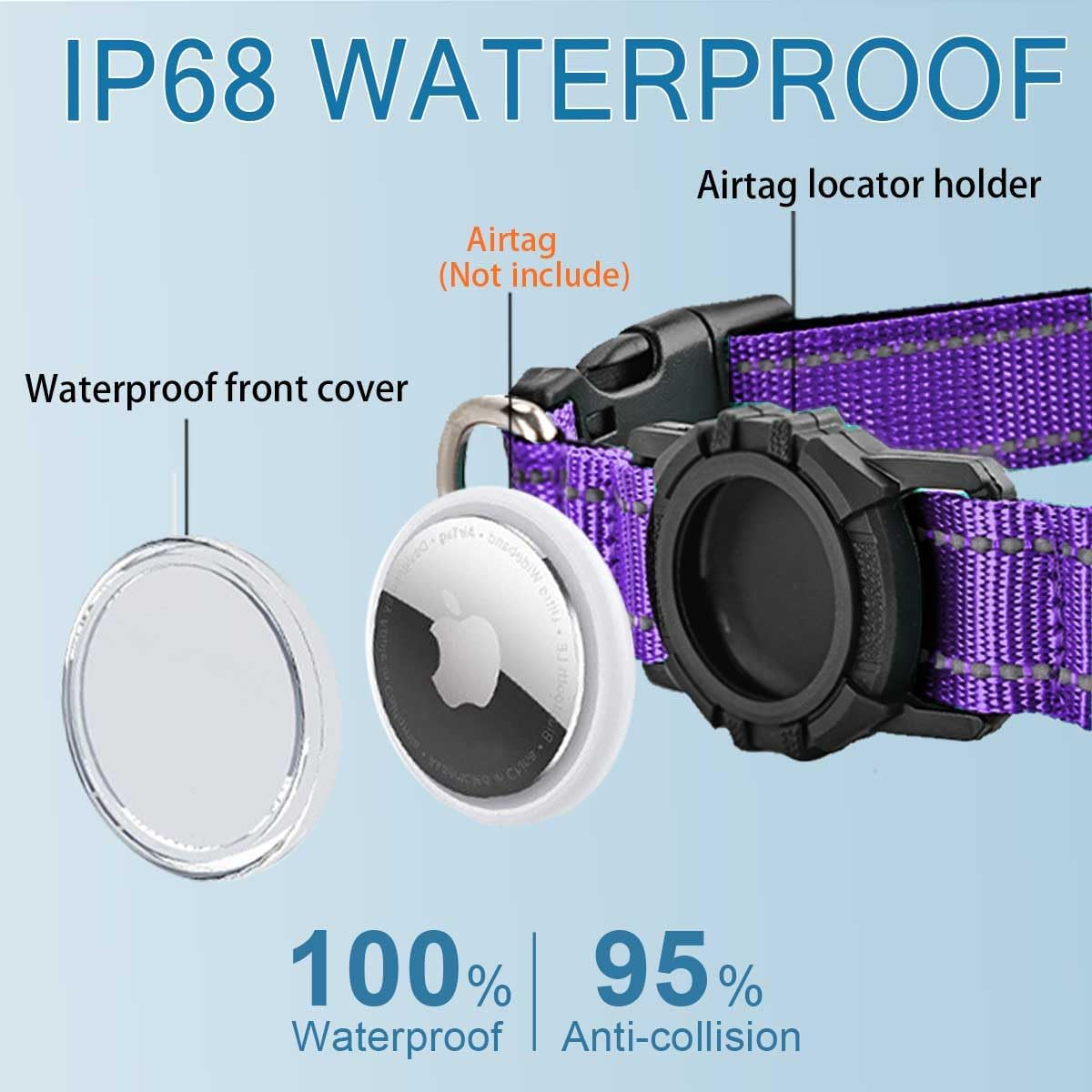 LZXLXS Airtag Dog Collar with Waterproof Air Tag Holder, Integrated Reflective Pet Collar with Soft Padding, Adjustable Nylon Collar for Small Medium Large Dogs, Purple,M (14.5"-19.7") image number 6