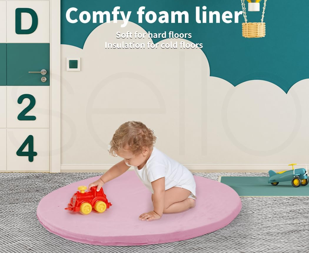 Bopeep Kids Ocean Balls Pit Baby Play Tent Playpen Mat Foam Pool Barrier Toy Padding Soft Child Fence (Pink-Without Balls)