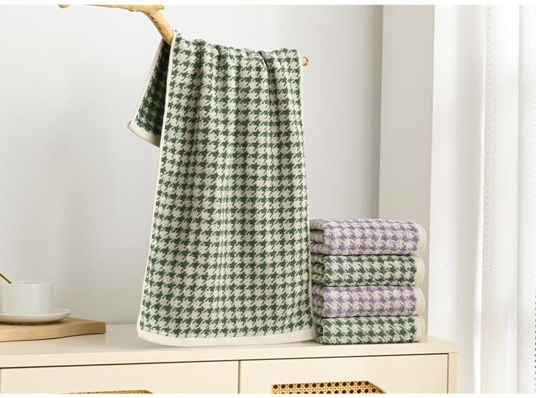 4Pcs Houndstooth Pattern Cotton Adult Bath Towels Soft Comfortable Absorbent Face Towels 34X75Cm Cute Design Washcloths Bathroom Hand Towels Retro Decor Kitchen Hand Towels