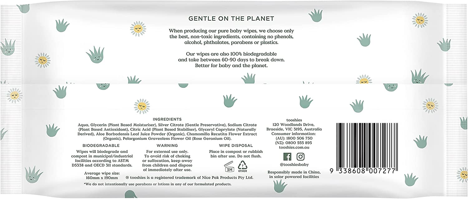 Tooshies Wipes | Aloe Vera & Chamomile | 100% Plastic Free | Biodegradable | Textured Cloth | 4 X 70Pk (Pack of 2) image number 2