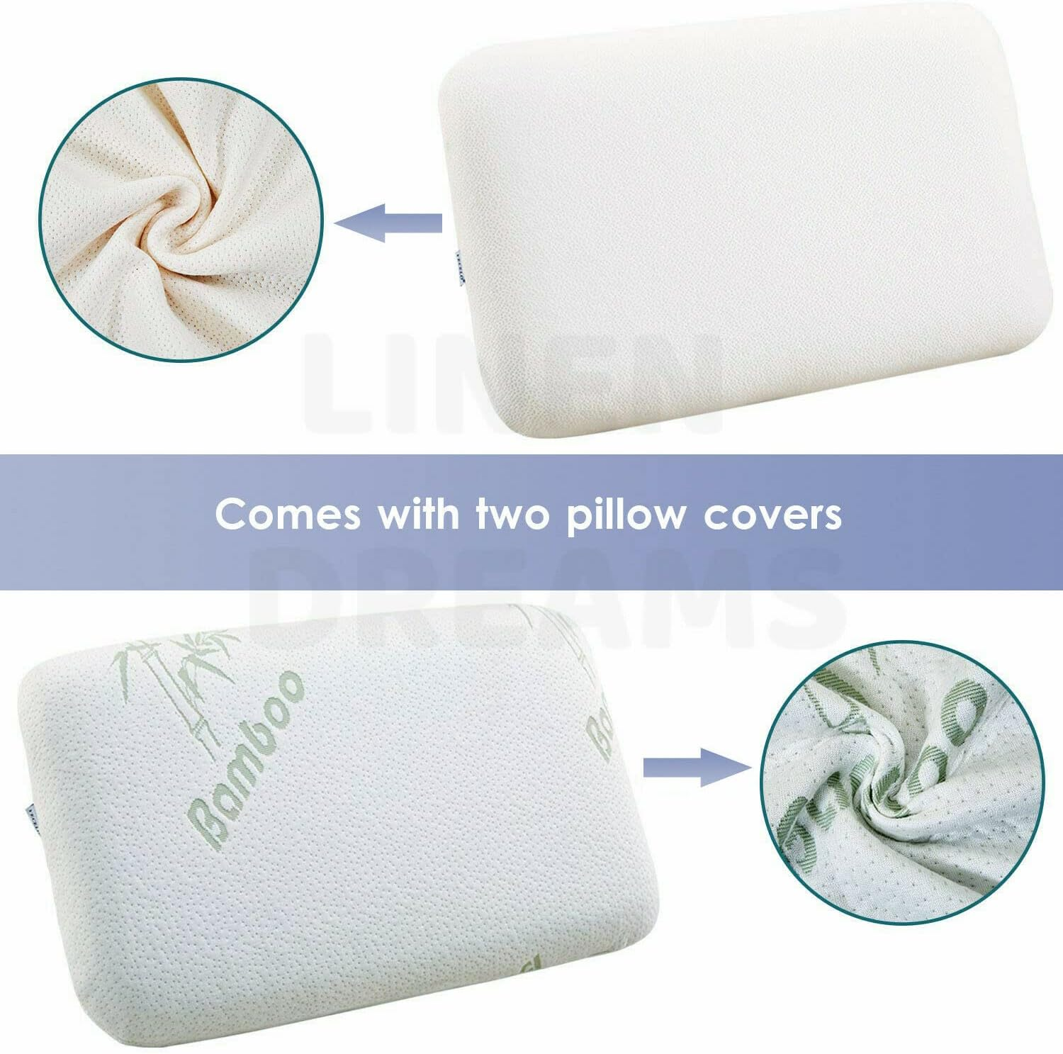 2 Pack Luxor Luxury Memory Foam Pillow with Bamboo Cover, Medium, White image number 4