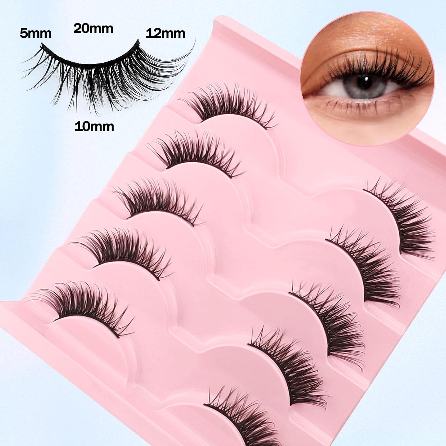 5 Pairs of Half Eyelashes, Cat Eye, 15 Mm Short Cat'S Eye Artificial Eyelashes, Natural Look, 1/2 Corner Curly False Eyelashes Set, 3/4 Corner Eyelashes (A02) image number 5