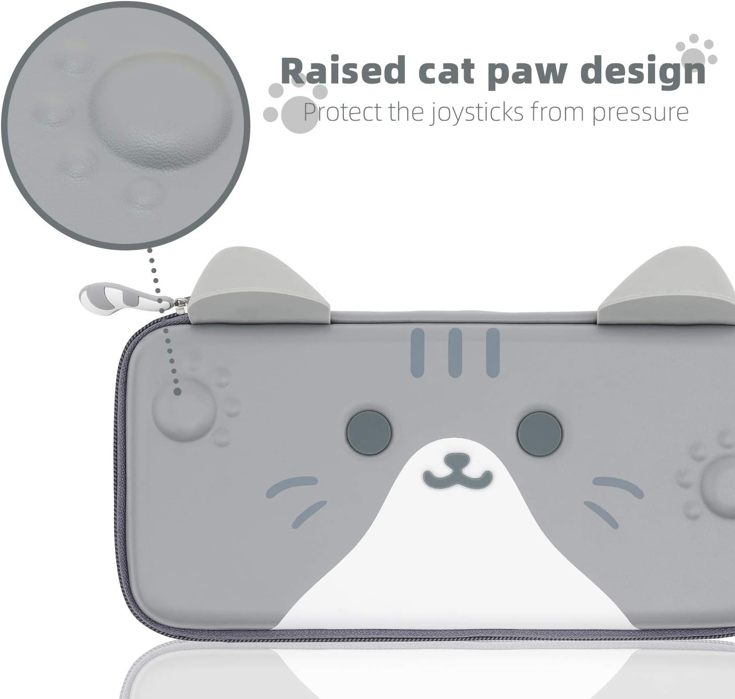 Geekshare Cat Ears Carry Case Compatible with Switch - Portable Hardshell Slim Travel Carrying Case Fit Switch Console & Game Accessories (Grey) image number 2