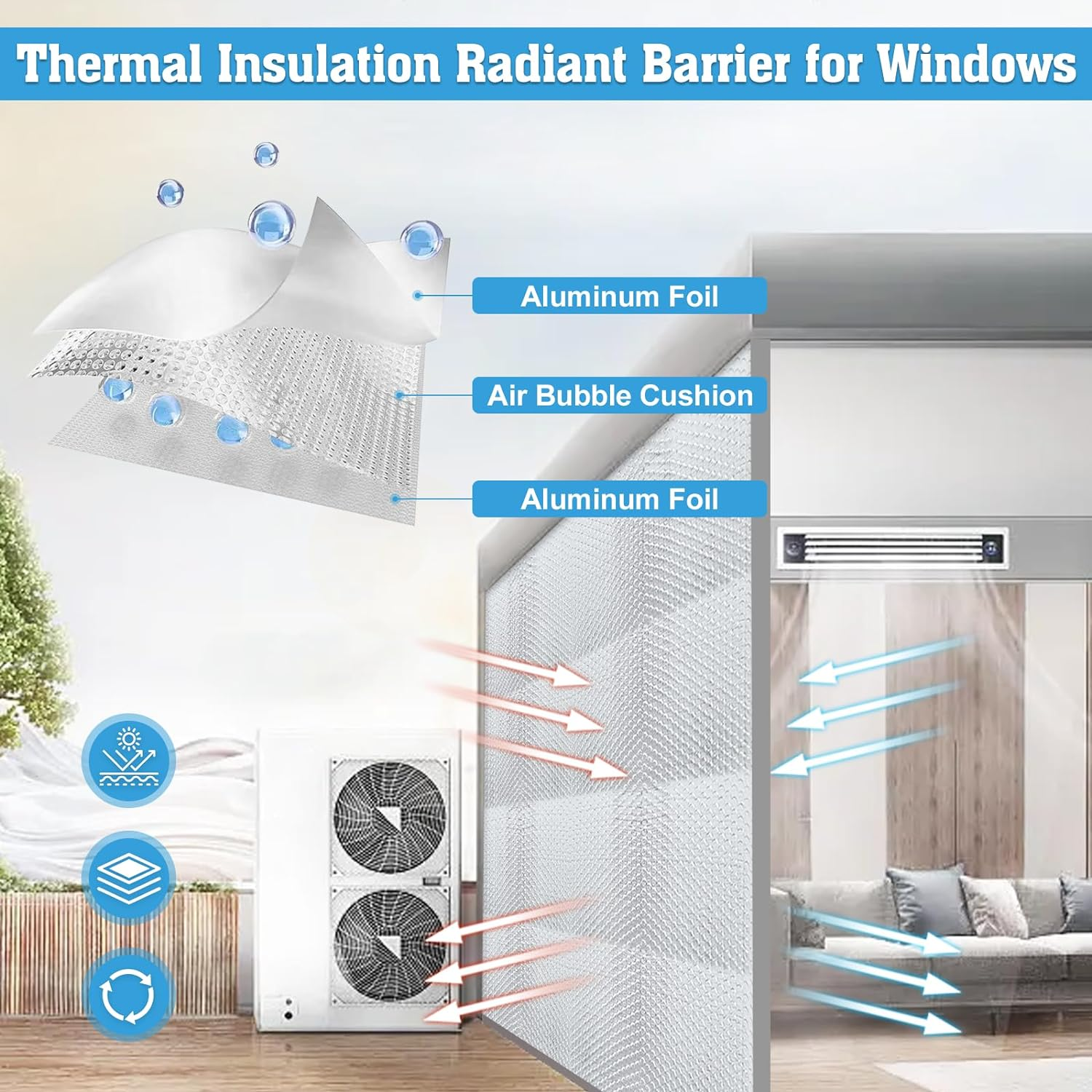 UCINNOVATE 0.5Mx3M Reflective Insulation Roll, Double Side Thermal Aluminum Foil Insulation for Summer Heat, Bubble Window Insulation Shield for Winter Weatherproof Attics,Garage,Rv,Ducts,Roof image number 6