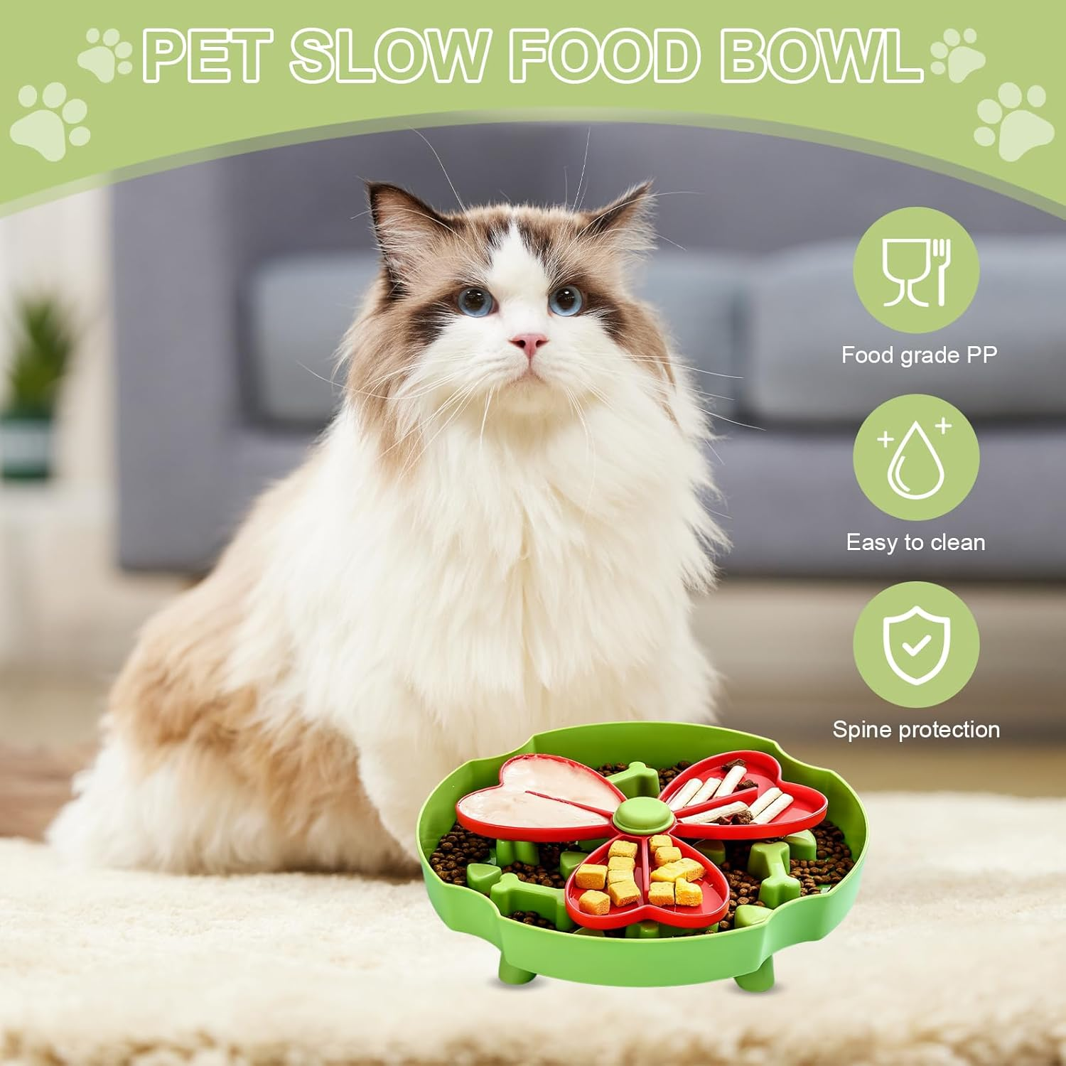 Slow-Eating Dog Bowl, Anti-Choking, Healthy Eating to Promote Digestion, Fun Slow-Eating Bowl, Christmas Green Color, Non-Slip, Rotatable and Removable, Suitable for Small and Medium-Sized Dogs image number 4