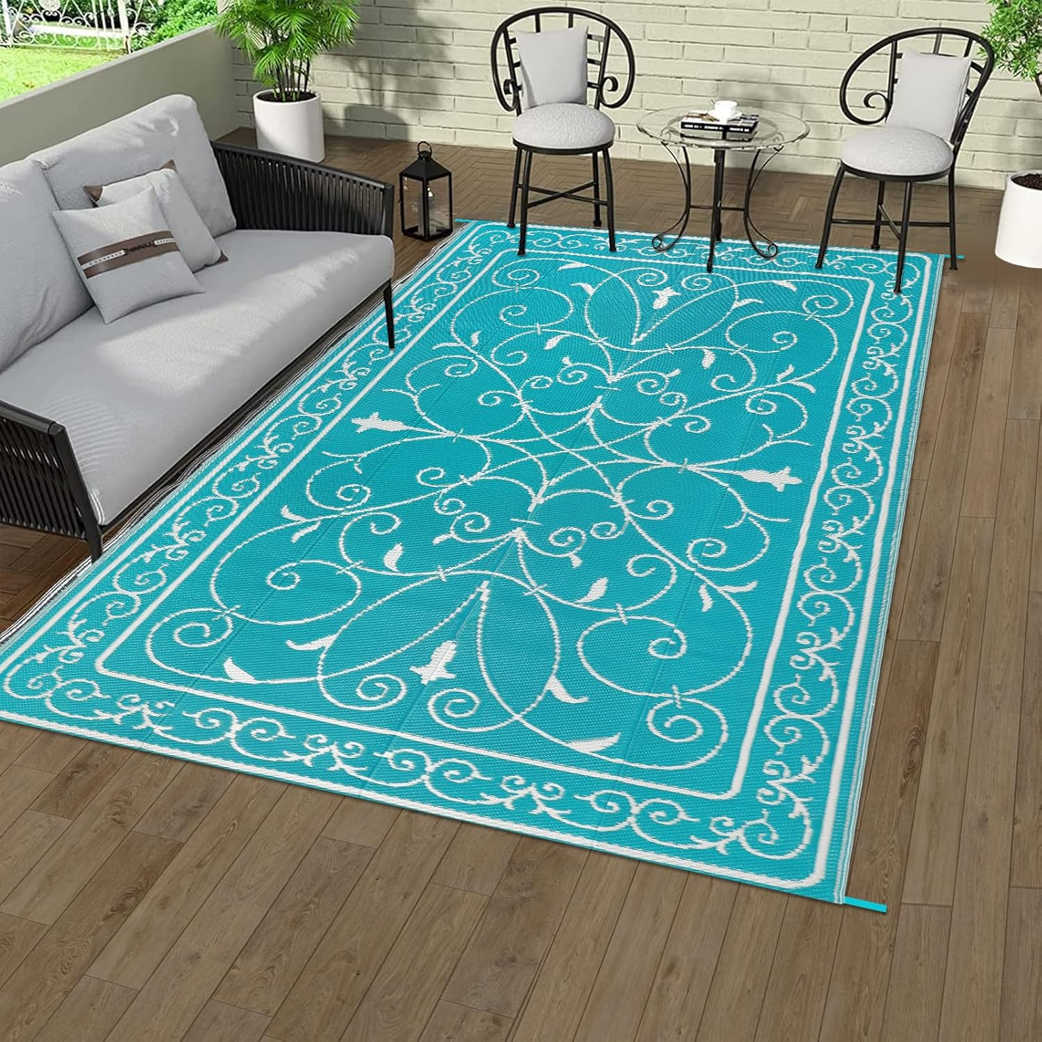 Famibay Outdoor Rug Waterproof Patio Rugs Reversible Garden Rug Portable Picnic Blanket Camping Mat for Balcony Backyard Front Porch Pool Deck, ZW-0901 image number 4
