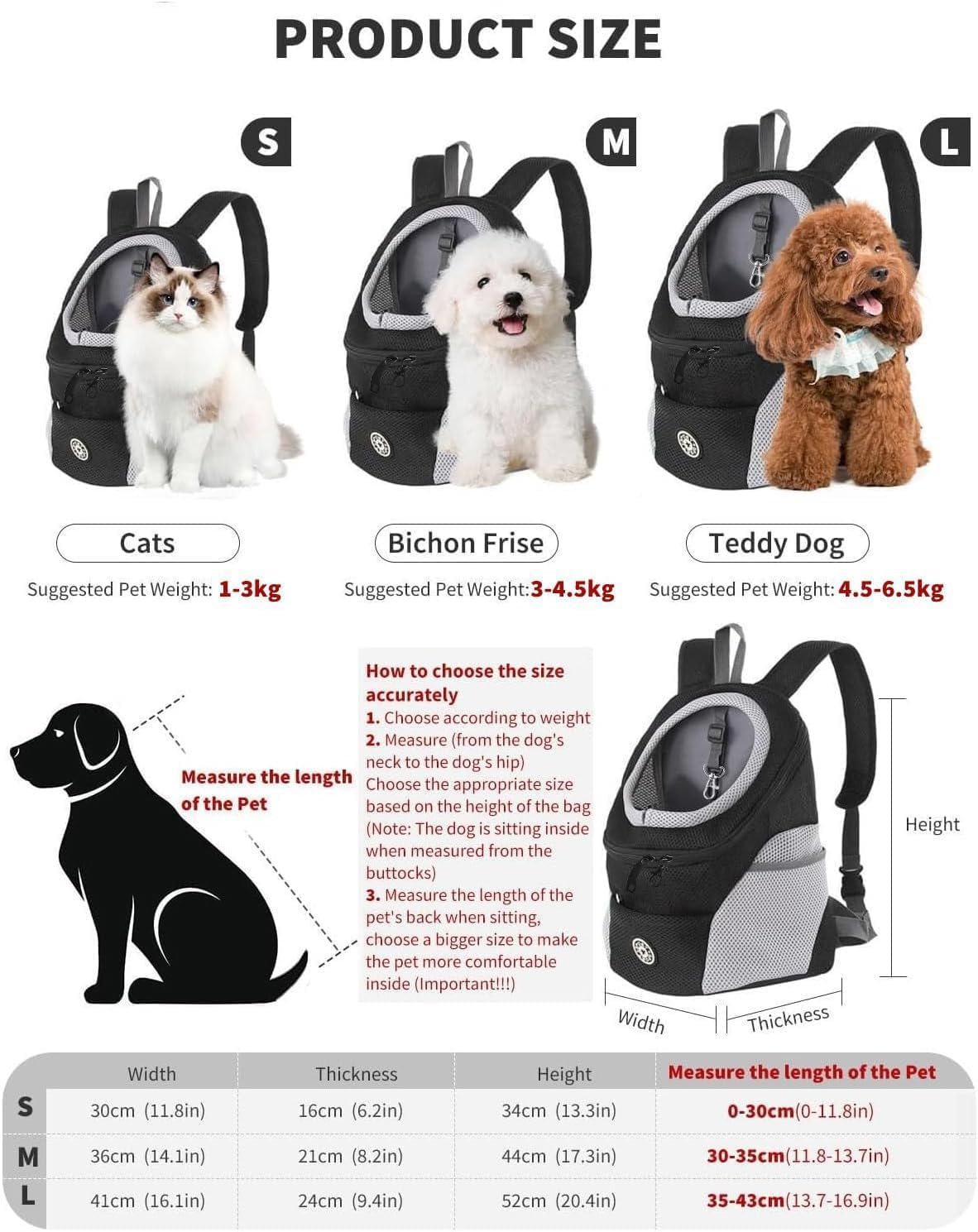PETCUTE Dog Carrier Backpack, Adjustable Pet Backpack for Small Dogs and Cats, Padded Shoulder Strap, Waterproof Base, Breathable, Pet Front Pocket with Safety Hooks, for Hiking image number 3