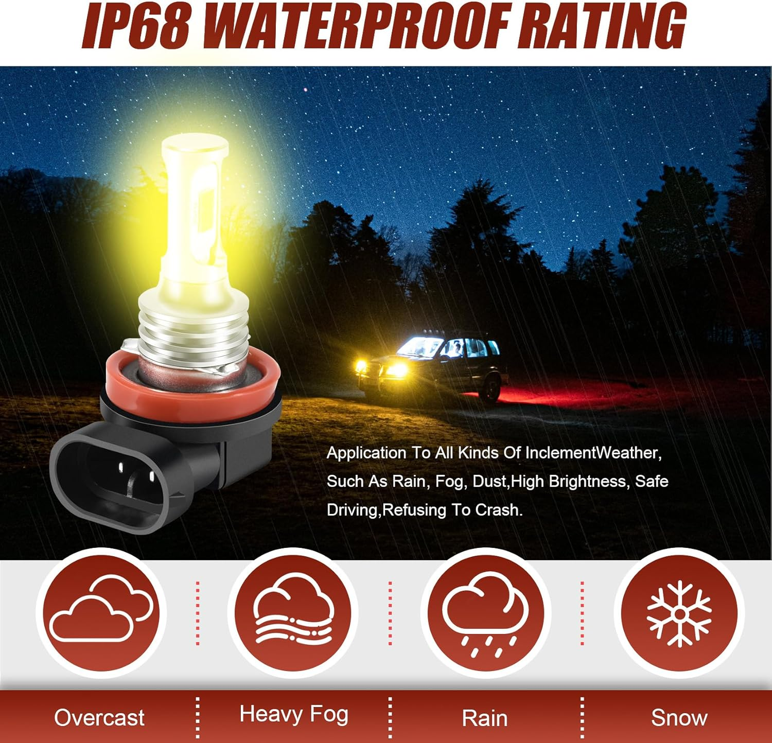 H11 H8 H16 80W 4000LM 3000K Yellow LED Fog Lights Conversion Bulbs Kit, 500064112 image number 5