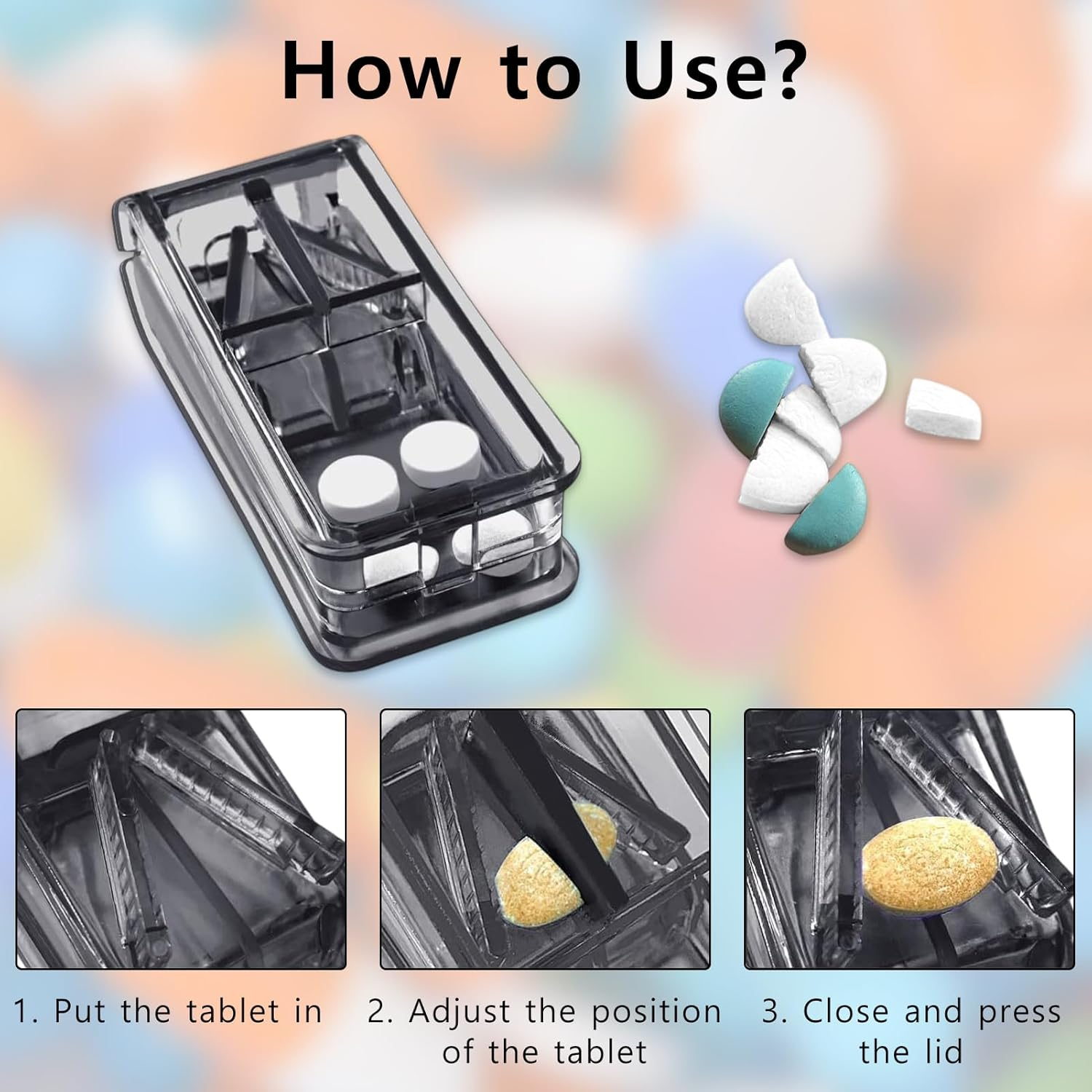 Multiple Pill Cutter with Grey Small Pill Box, Doubles as a Pill Box, Pill Cutter for Medication, Vitamins, Fish Oil and Supplements,For Purse Pocket image number 4