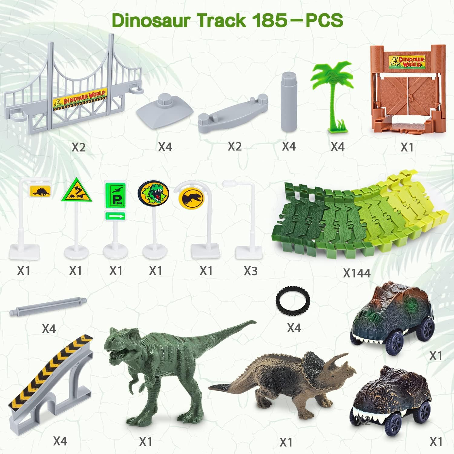 Dinosaur Toys,Dinosaur Train,Race Car Track, Create a Dinosaur World Road Race,Flexible Track Playset and 2 Pcs Cool Dinosaur Cars for Kids 3-5 Best Gift