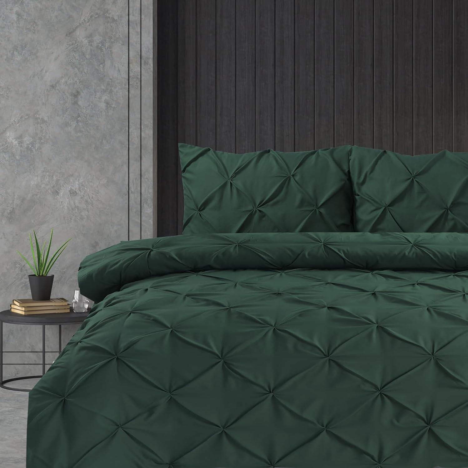 Linen Home Super King Duvet Cover Set Sage Green Pintuck Pinch Pleat Soft Microfibre Duvet Cover with 2 Pillowcases, Easy Care Wrinkle Free Bedding Set (Sage Green, Super King)