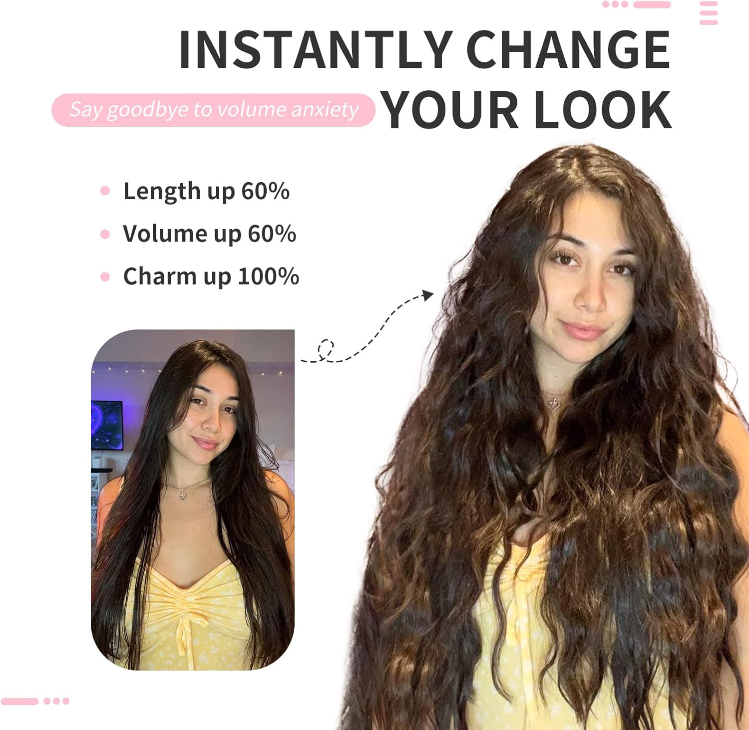 FLUFYMOOZ Clip in Hair Extensions,6Pcs Hair Extensions Long Mermaid Waves Wavy Synthetic Clip on Hairpiece for Women 24 Inch (Black Brown) image number 6