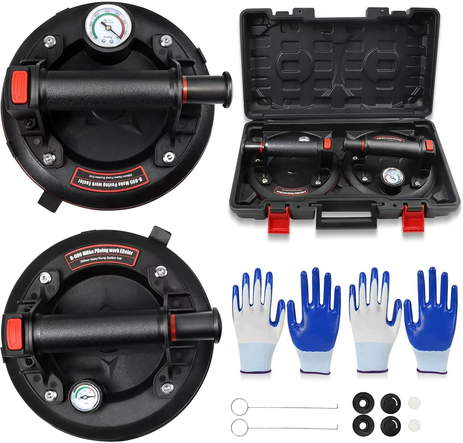 2-Pack Heavy-Duty Vacuum Suction Cups with Pressure Gauge &ndash; 440 Lbs Load, Triple-Layer Rubber Pads &ndash; Glass, Tile, Marble, Metal Lifting & Installation Tool image number 3