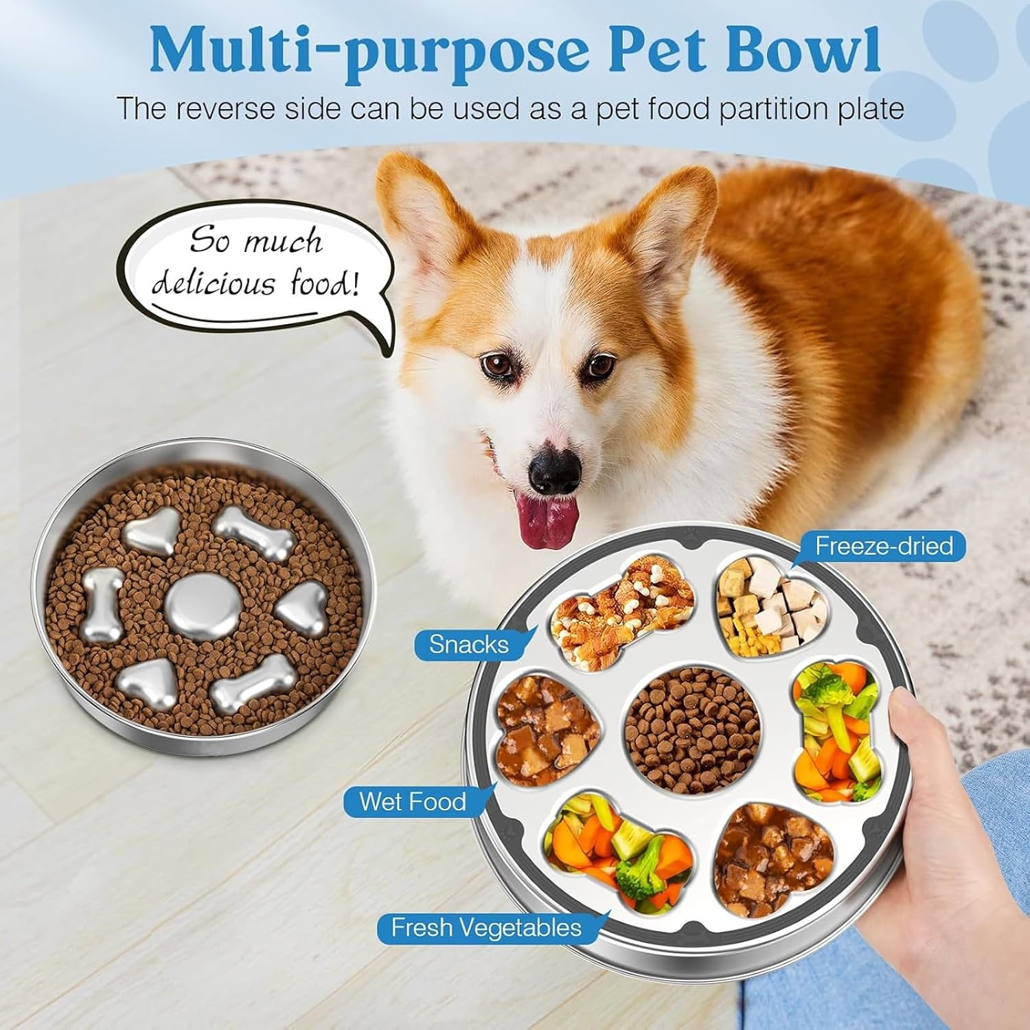 Slow Feeder Dog Bowls, 304 Stainless Steel Dog Slow Feeder Bowl 5 Cups Metal Dog Food Bowl with Non-Slip Base Bloat Stop Slow Eating Dog Bowl for Medium & Large Breed, Dishwasher Safe image number 6