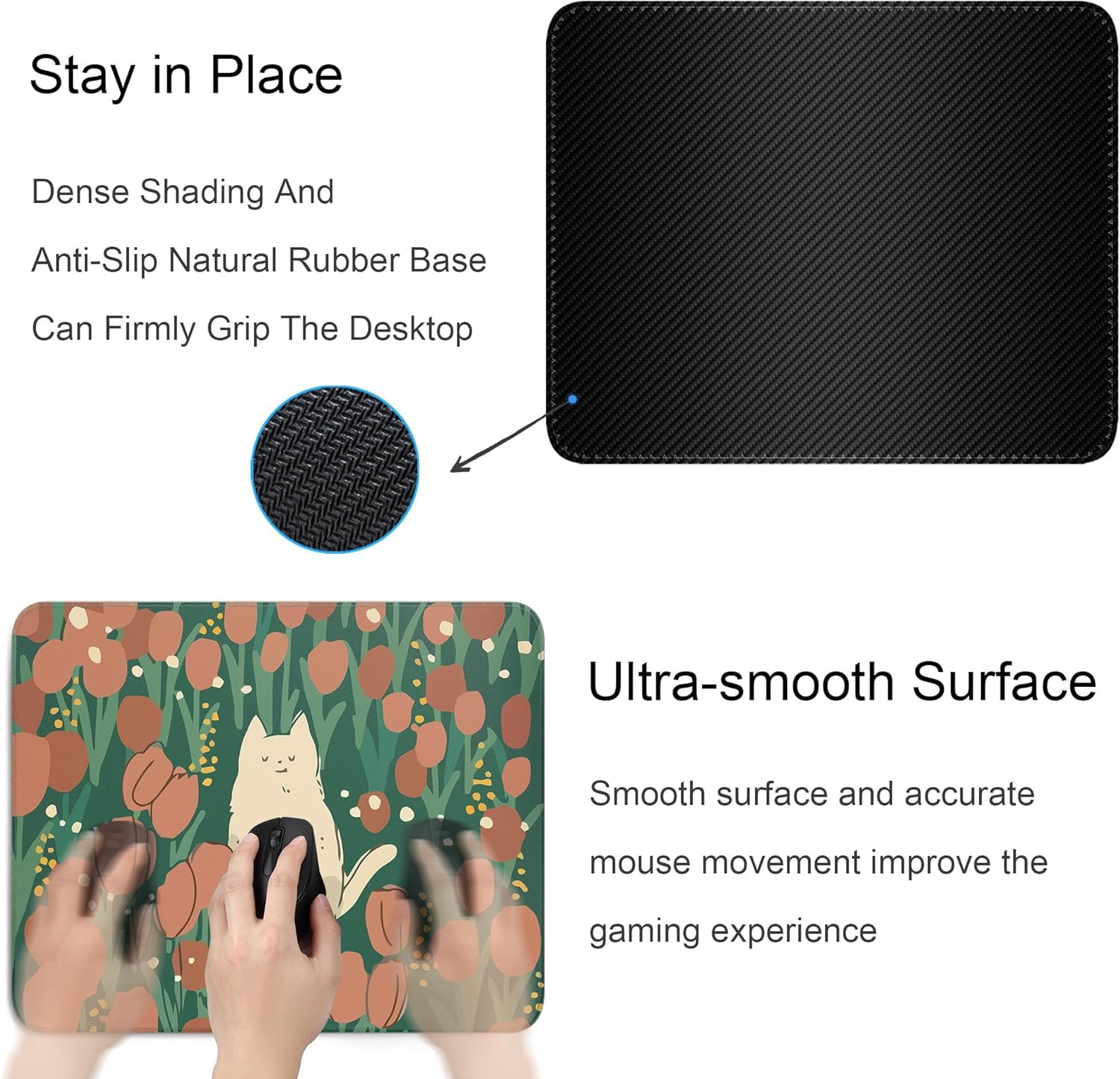 Cute Cat Square Mouse Pad,Aesthetic Anime Cat Mouse Pads for Wireless Mouse Desk Accessories,10"X8" Travel Mousepad with Non-Slip Rubber Base, Stitched Edge Mouse Pads for Desk,Computers,Laptop,Office - S-1 image number 6