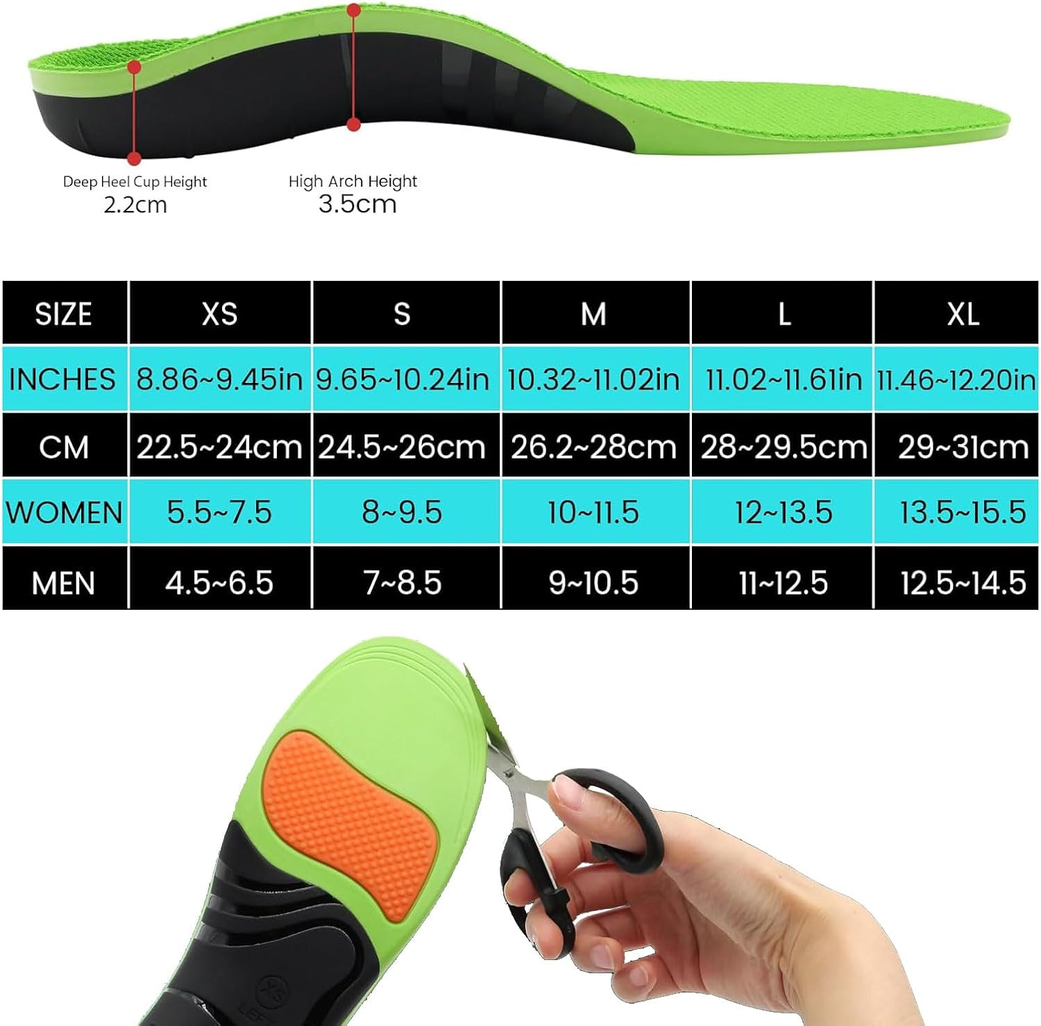 Orthotic Arch Support Shoe Insoles, Plantar Fasciitis Inserts for Flat Feet, Heel Pain Relief Cushioning Inner Soles for Men Women, Athletic Running Walking Sports Comfort Insoles (M) image number 1