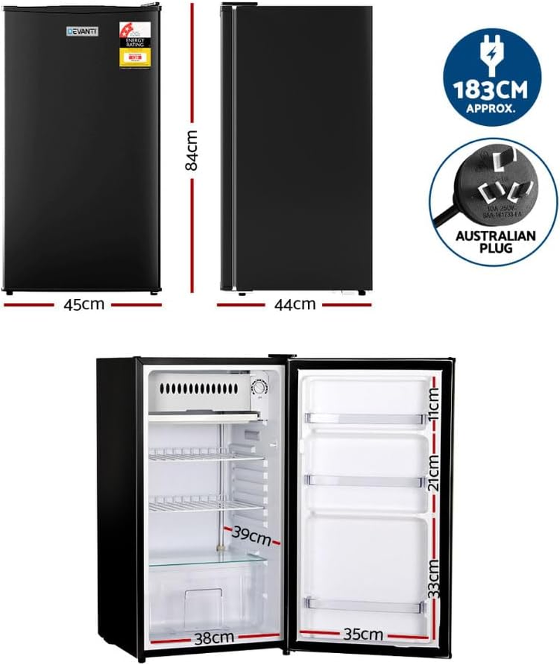 Devanti Bar Fridge, 95L Portable Fridges Organiser Refrigerator Chest Freezer Portable Small Wine Cooler Freestanding Home Bedroom Kitchen Office Party, Fast Frozen Quiet Operation Black image number 4