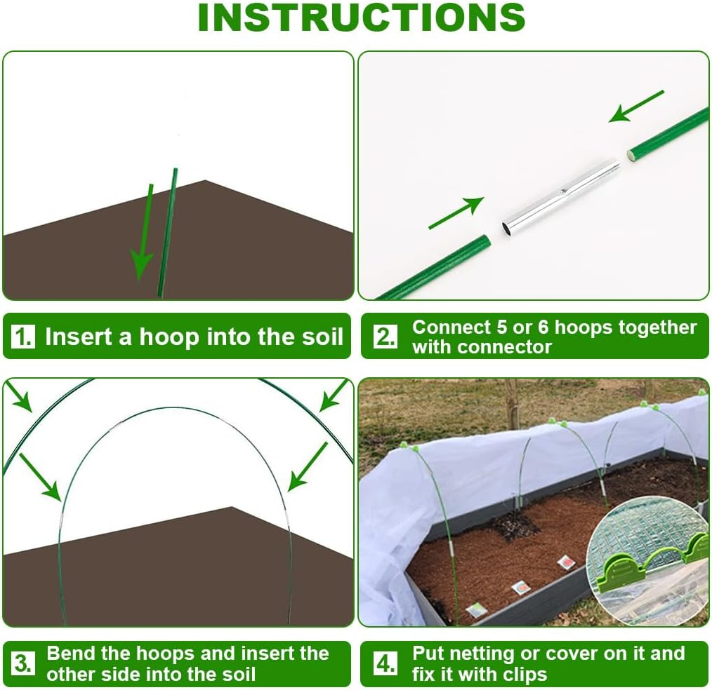 Springup 36PCS 3.8Ft/1M DIY Garden Hoops Grow Tunnel Trellis Arch, Greenhouse Hoops for Raised Beds, Rust-Free Fiberglass Support Hoops Frame, Plant Stakes, Outdoor Gardening Supplies (Green) image number 6
