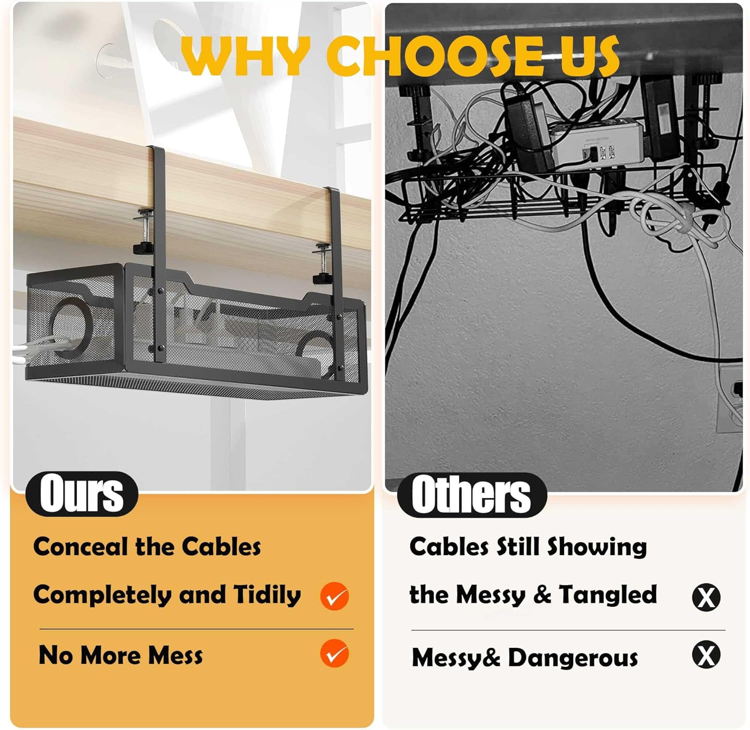 YDCZTYGY under Desk Office Cable Accessories Storage Management Tray Cord Organiser (Black)