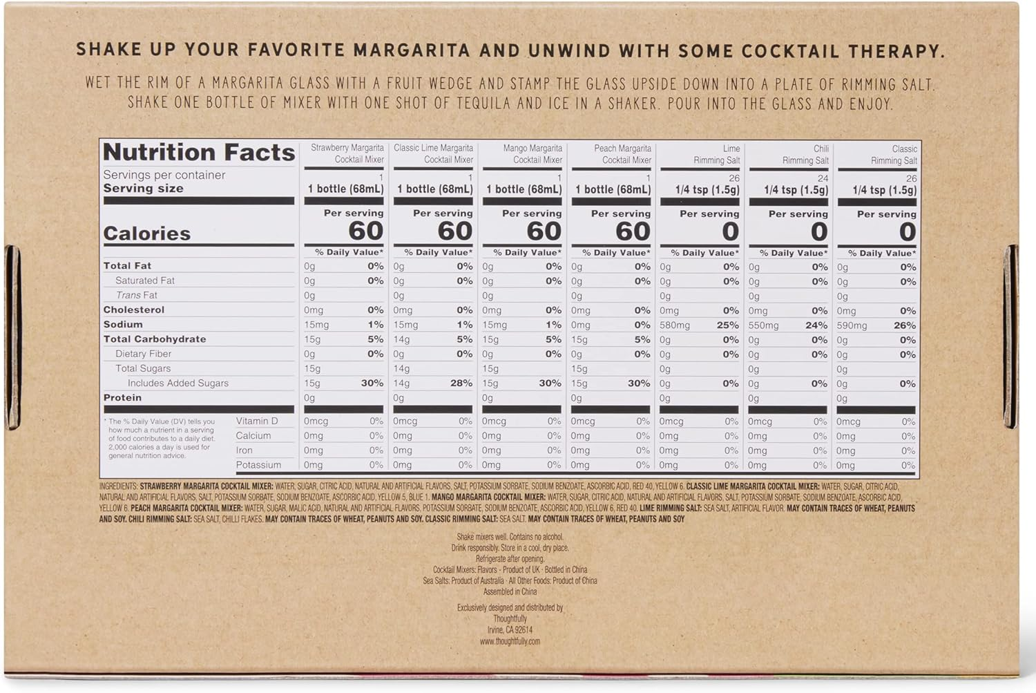 Thoughtfully Cocktails, Margarita Cocktail Therapy Gift Set, Margarita Mixer Set Includes 4 Margarita Cocktail Mixers and 3 Salt Rimmer Flavors, Set of 7 (Contains NO Alcohol) image number 2