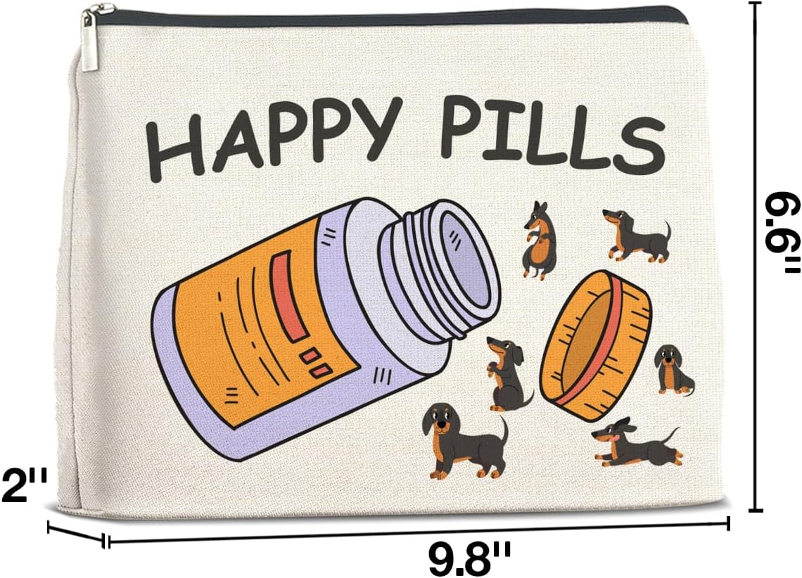 Lyogao Medicine Makeup Bag Gift for Dog Lover Dachshund Happy Pills Cosmetic Bag, Nurse Practitioner Gifts for Pharmacist RX Pharmacy Technician Vet Tech Veterinarian image number 2