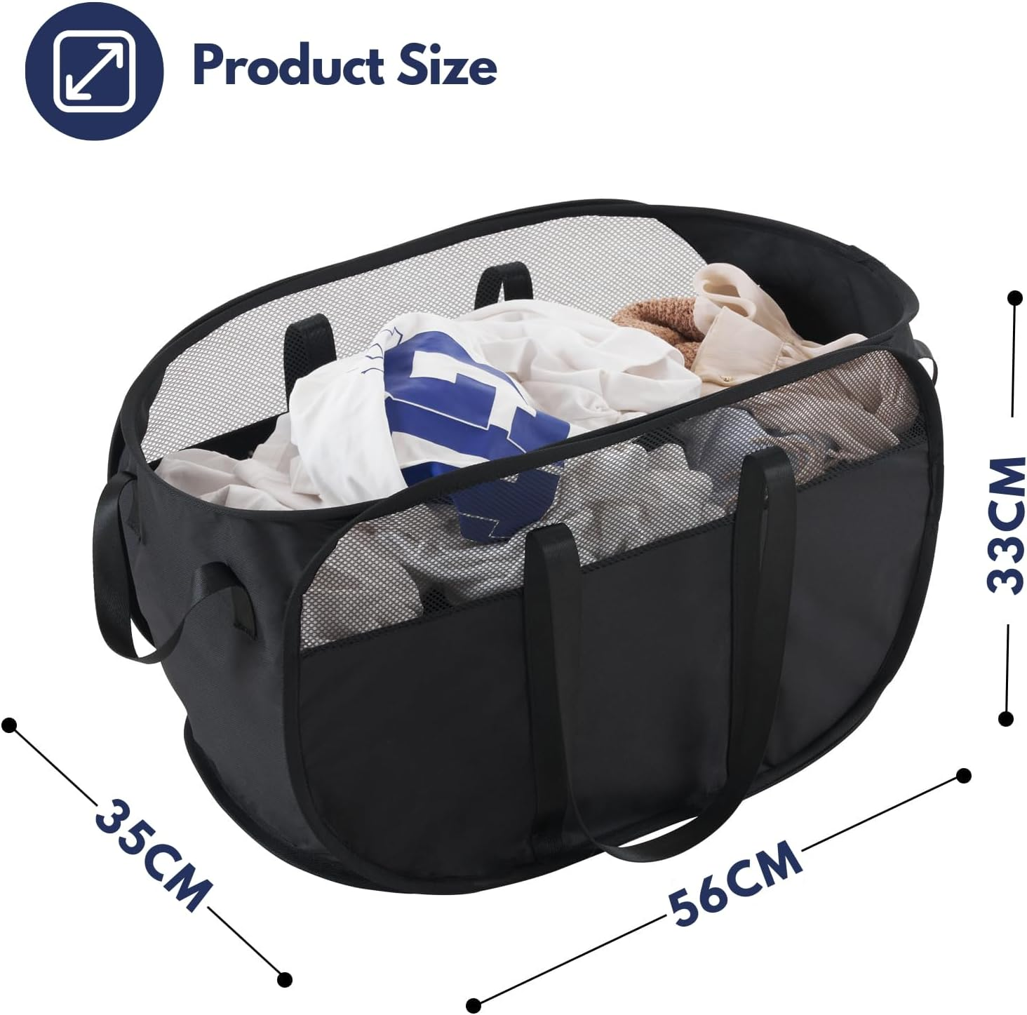 65L Mesh Laundry Basket 2 Pcs Pop up Laundry Hampers with 4 Reinforced Carry Handles, Foldable Laundry Basket for Clothes Toys Easy to Carry Collapsible Laundry Basket (Black) image number 5