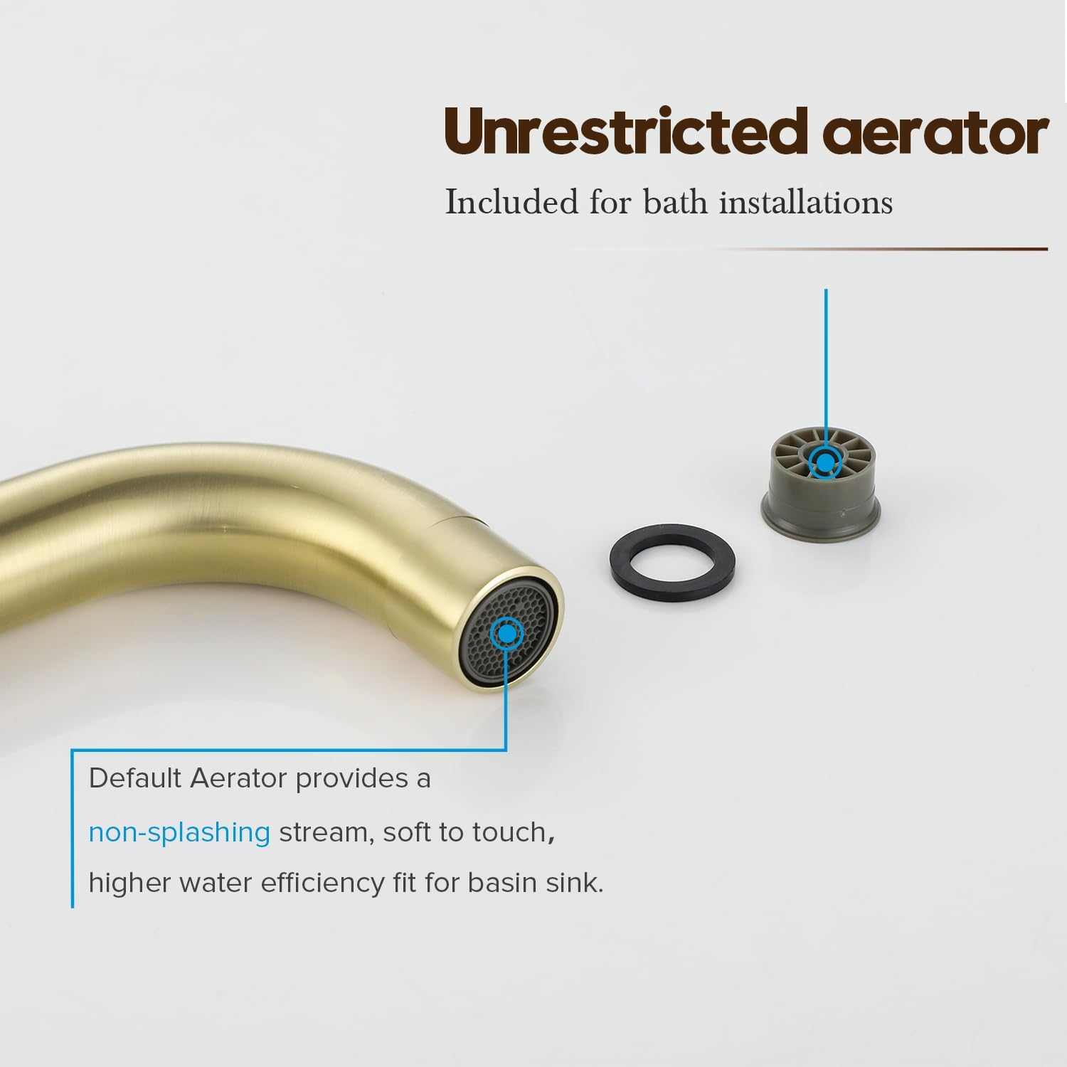 Decaura Bathroom Wall Sink Tap Set Basin Bath Spout Vanity Spa Bathtub Water Outlet with 1/4 Turn Twin Hand Lever Faucet Brass(Brushed Gold) image number 3