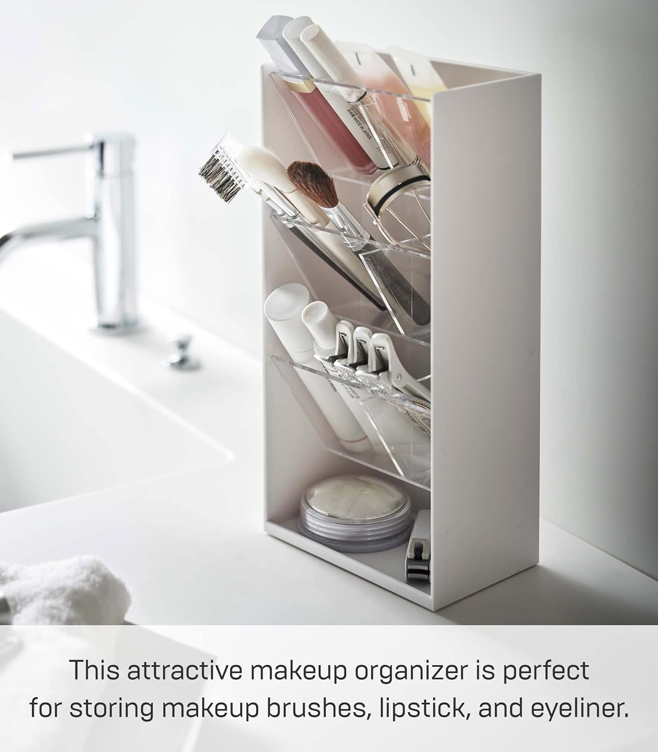 Yamazaki Industries 5603 3D Cosmetics Storage Case, 4 Tiers, White, Approx. W 4.7 X D 3.0 X H 9.8 Inches (12 X 7.7 X 25 Cm), Tower, Large Capacity, Accessory Storage, Cosmetic Storage image number 3