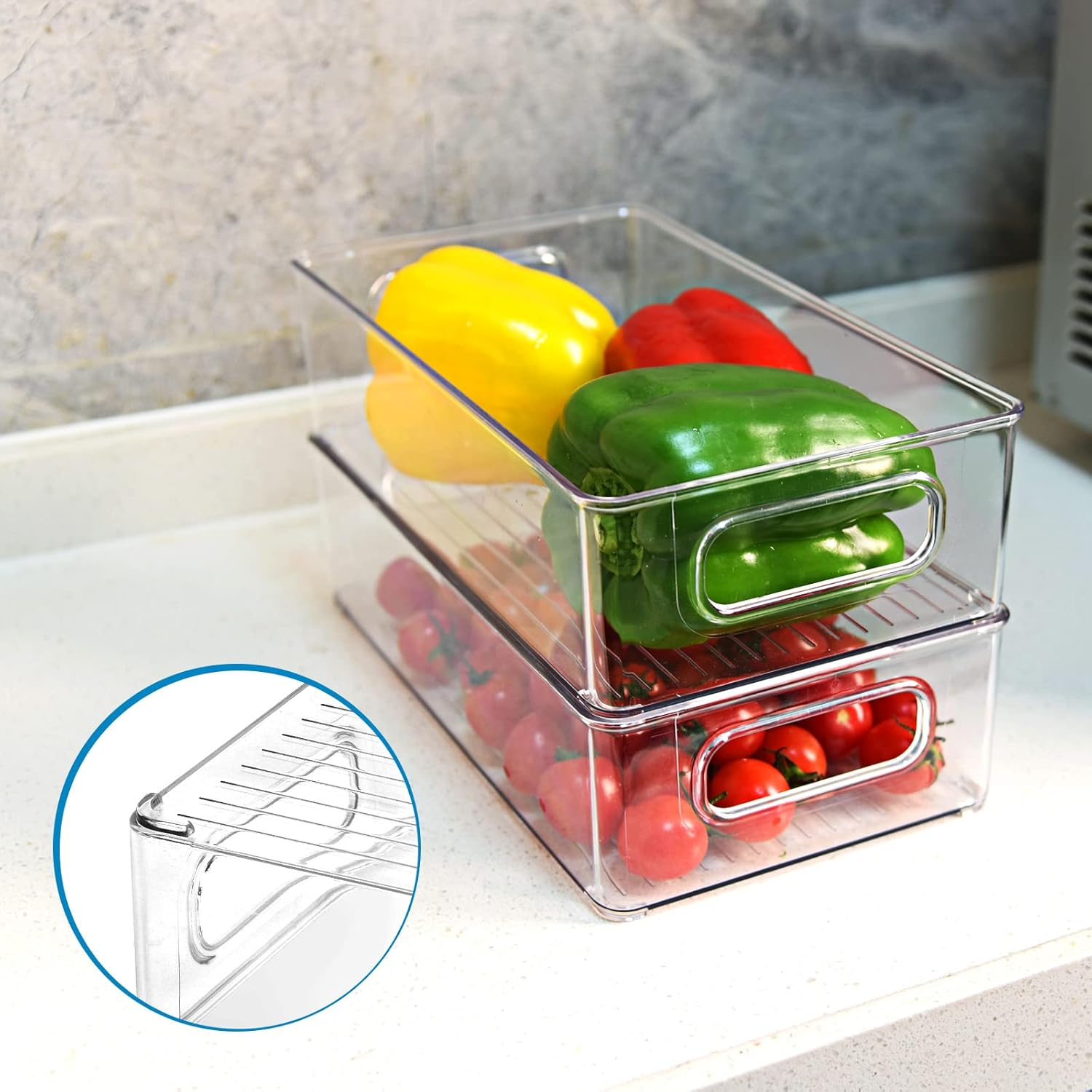 Herrfilk Fridge Organiser Set of 6, Transparent Stackable Storage Box with Handle, Tidy Fridge Organiser Set, Fridge Box Set for Kitchens, Kitchen Cupboards, Cupboards, BPA Free, Medium image number 4