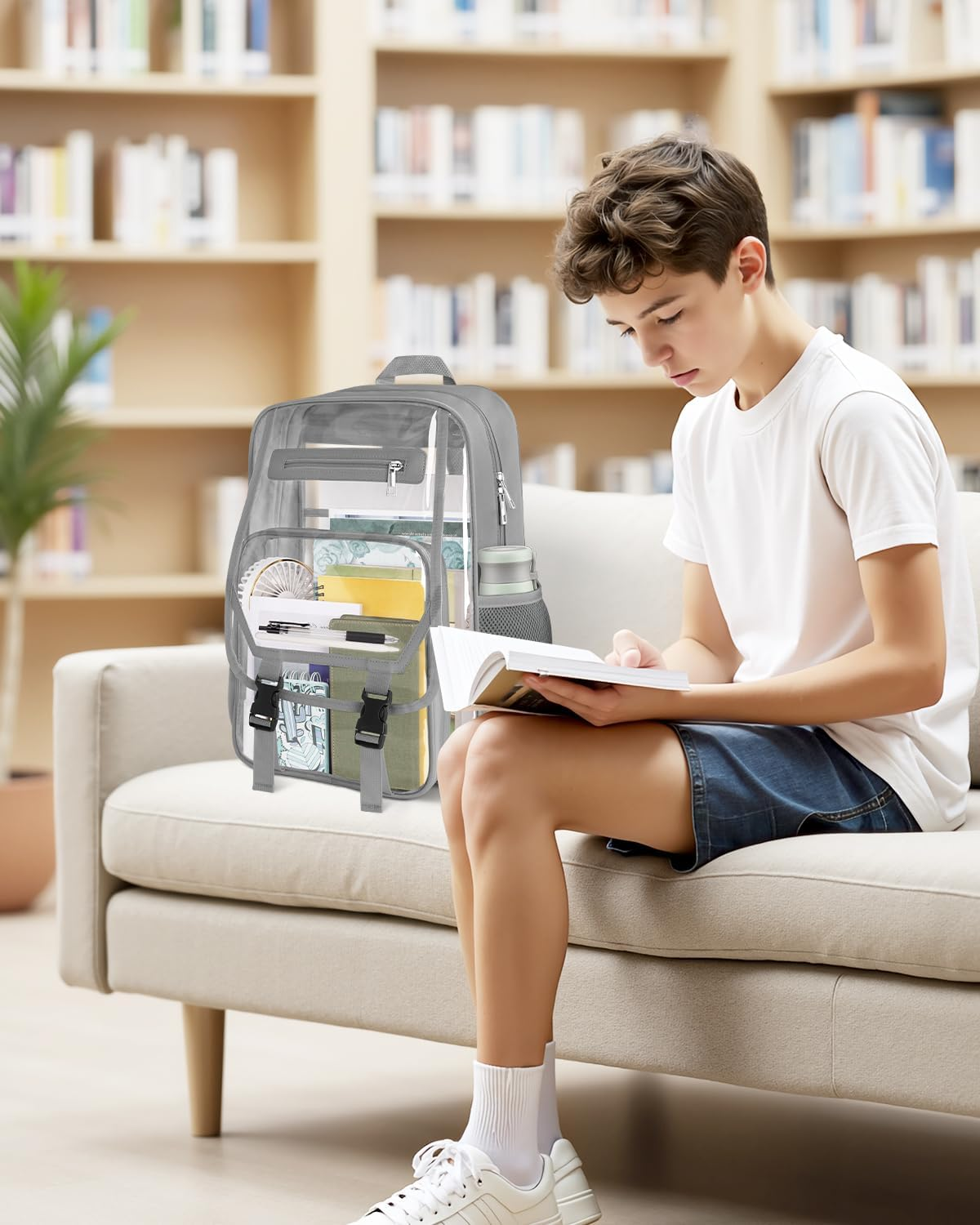 Soimeat Clear Backpack Heavy Duty Clear Bookbag image number 4