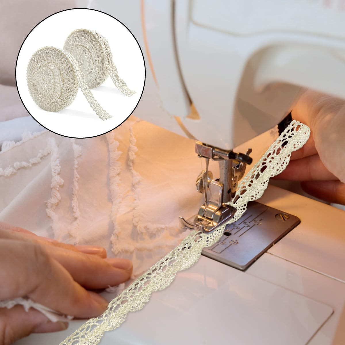 Lace Trim, 2 Rolls Vintage Sewing Crochet Lace Ribbon for DIY Sewing Craft, Scrapbooking, Bridal Wedding Decoration (20Yd, 2 Style) image number 6