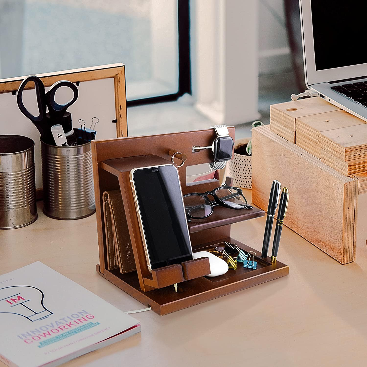 Awofer Wooden Dad Docking Station Personalized Best Dad Gifts from Son Daughter Dads Birthday Ideas for Dad Bonus Dad Who Wants Nothing - For Dad image number 3