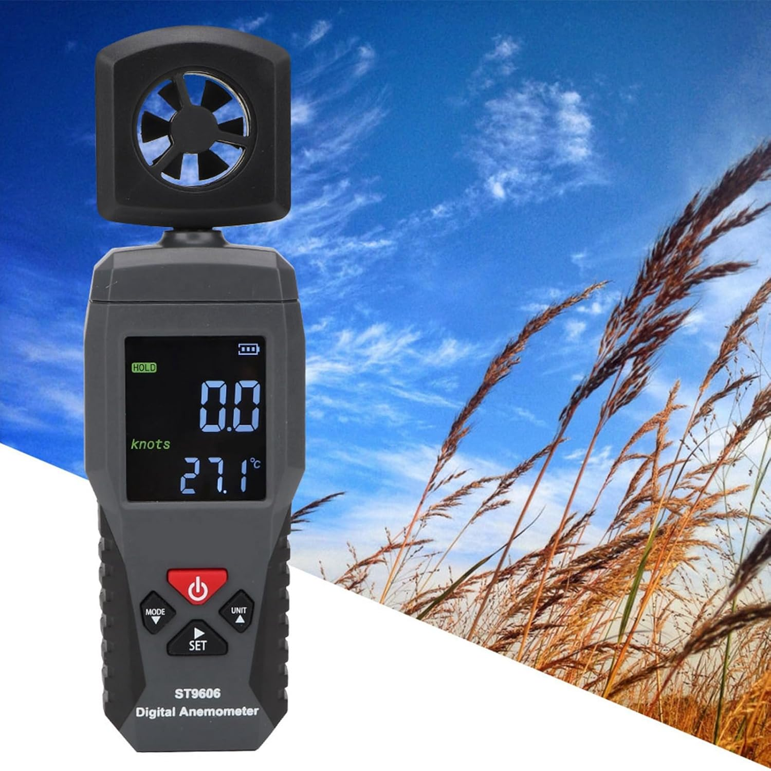 Haofy Portable Anemometer, LCD Display, Wind Speed Meter, Ideal for Hiking and Camping, Measures Velocity, Max Speed Alarm, 14F to 113F