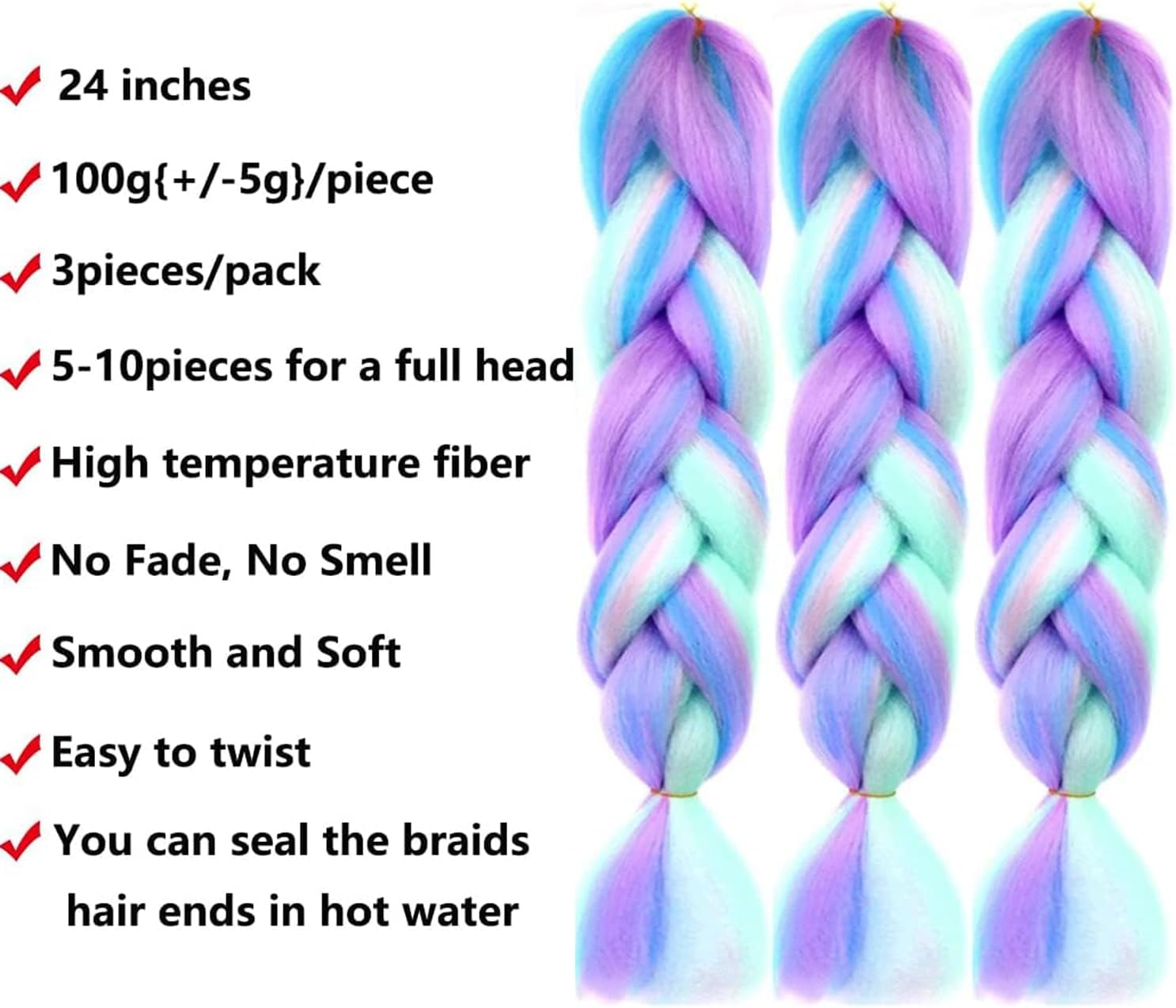 3 Packs Ombre Braiding Hair Colorful Pre Stretched Braiding Hair,24Inch Extensions High Temperature Synthetic Crochet Braiding Hair Roe Men Women(Purple/Light Purple/Blue/Light Cyan） image number 2
