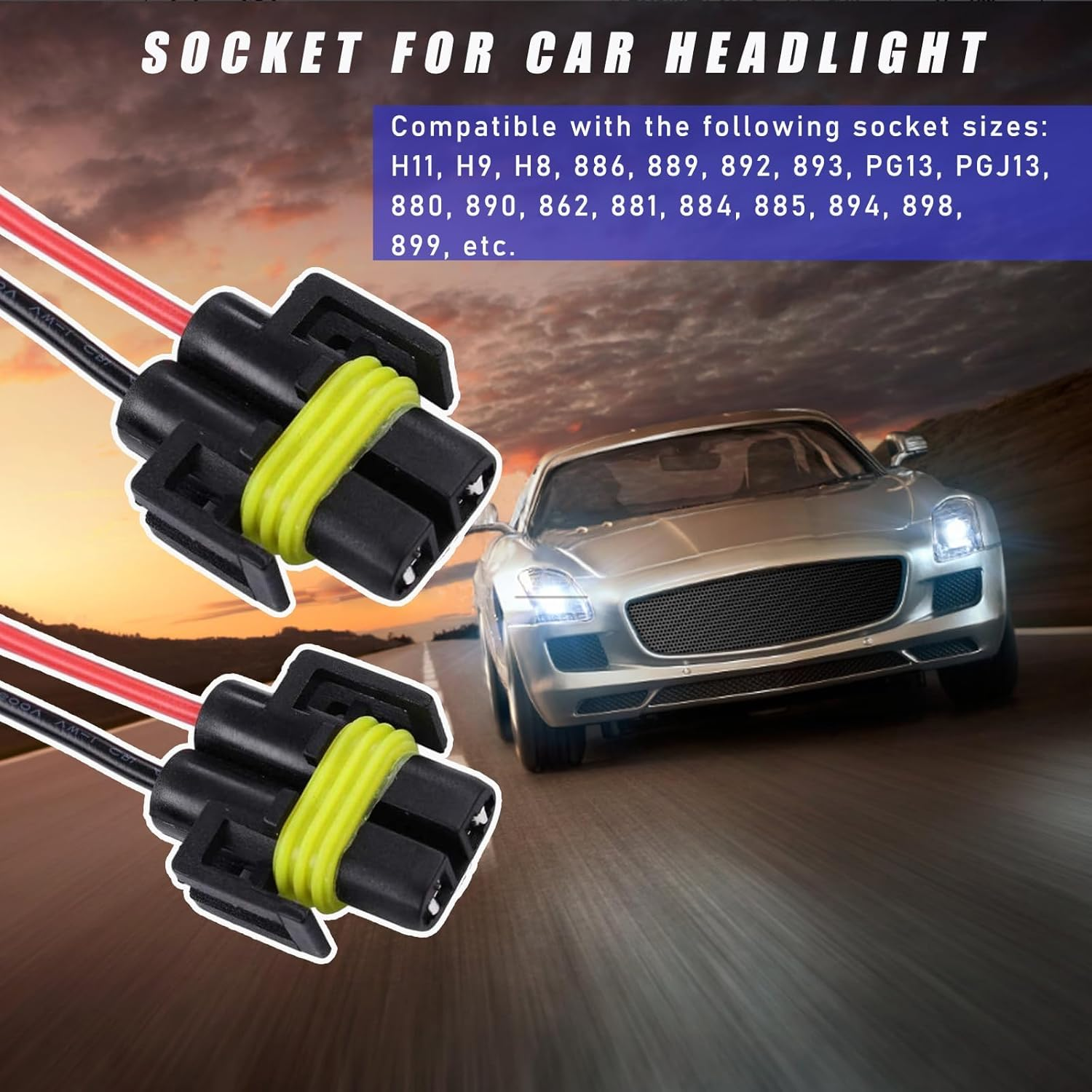2PCS H8 H9 H11 Female Adapter Wiring Harness Sockets Wire, Universal Car Headlight Lampholder Wire for Headlights & Fog Lights, Corrosion Resistant Auto Headlight Wiring Harness image number 4