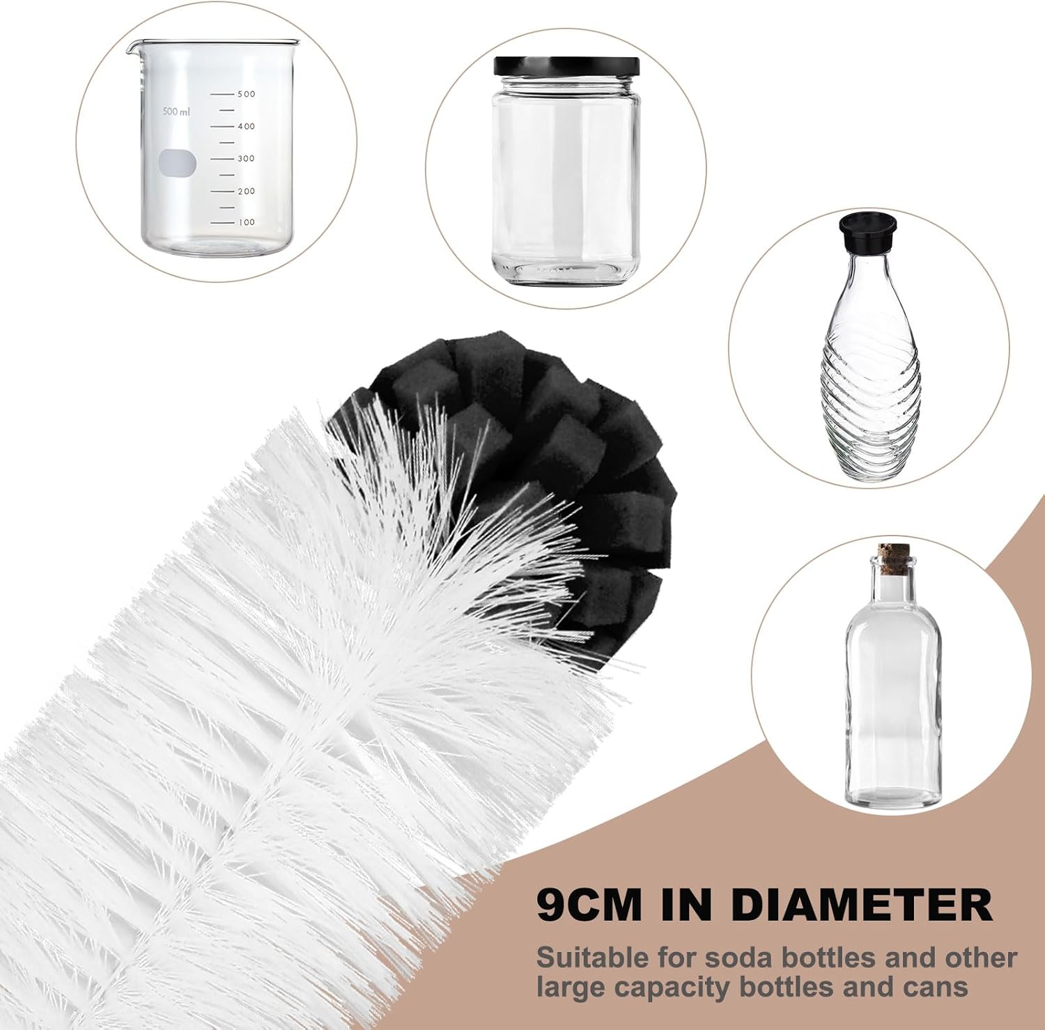 35 Cm Bottle Brush Compatible with Sodastream Bottles, Hard Bristles and a Soft Sponge, Scratch-Free Bottle Cleaner Brush Removes Stubborn Dirt, Sodastream Accessories (Black) image number 2