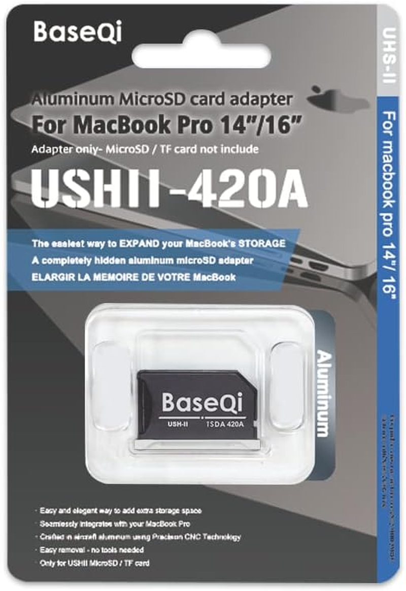 BASEQI UHS-II Aluminum Microsd Adapter for 2021 M1 Macbook Pro 14 & 16&rdquo; (Adapter with HDMI Dust Plug, Space Gray)