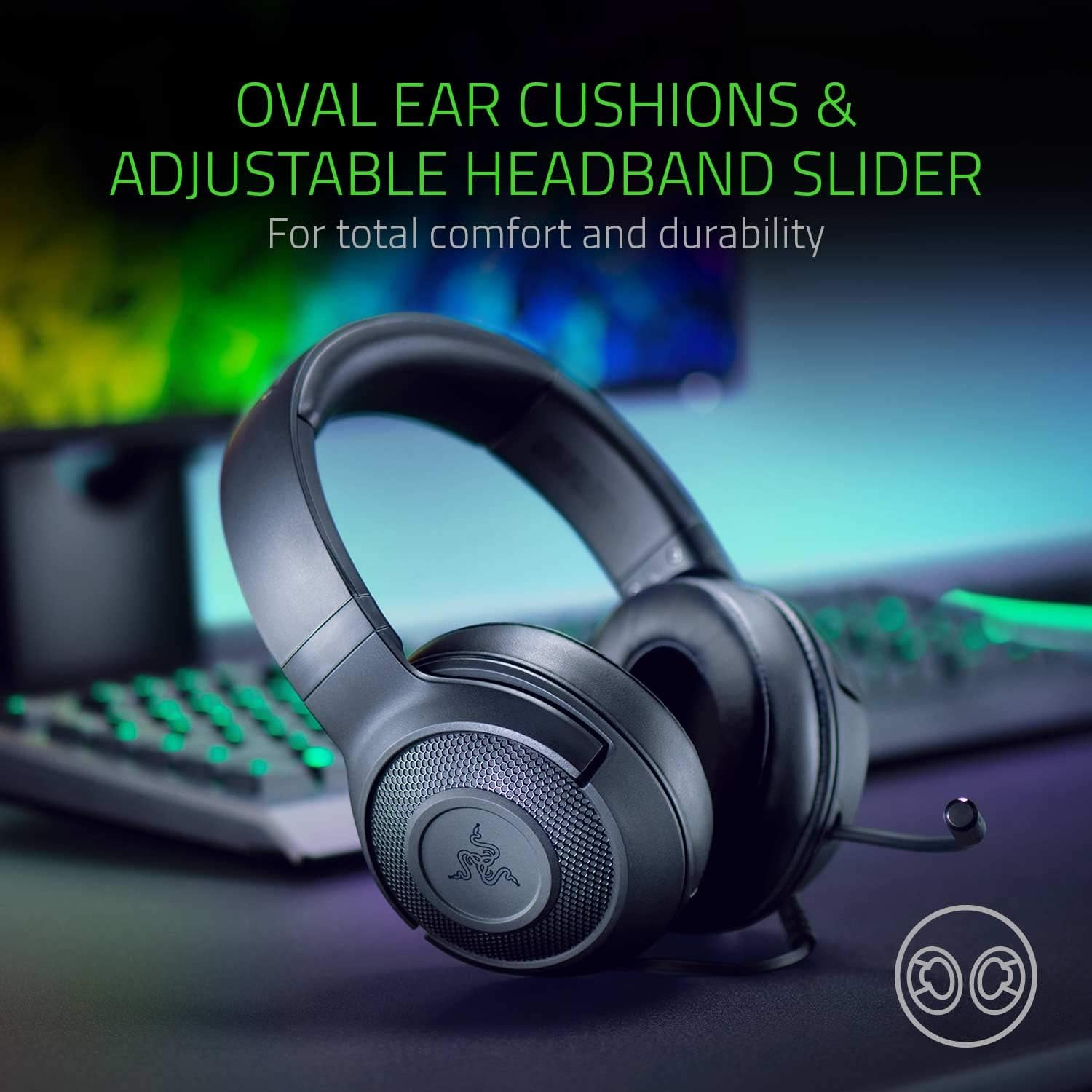 Razer Kraken X Ultralight Gaming Headset: 7.1 Surround Sound - Lightweight Aluminum Frame - Bendable Cardioid Microphone - for PC, PS4, PS5, Switch, Xbox One, Xbox Series X|S, Mobile - Black image number 1