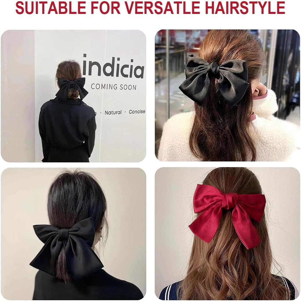 Bangbobi Women'S Hair Bow - Red Bow Hair - Satin Hair Clip for Women - Large Hair Bows in Black and Red (Pack of 2) image number 4