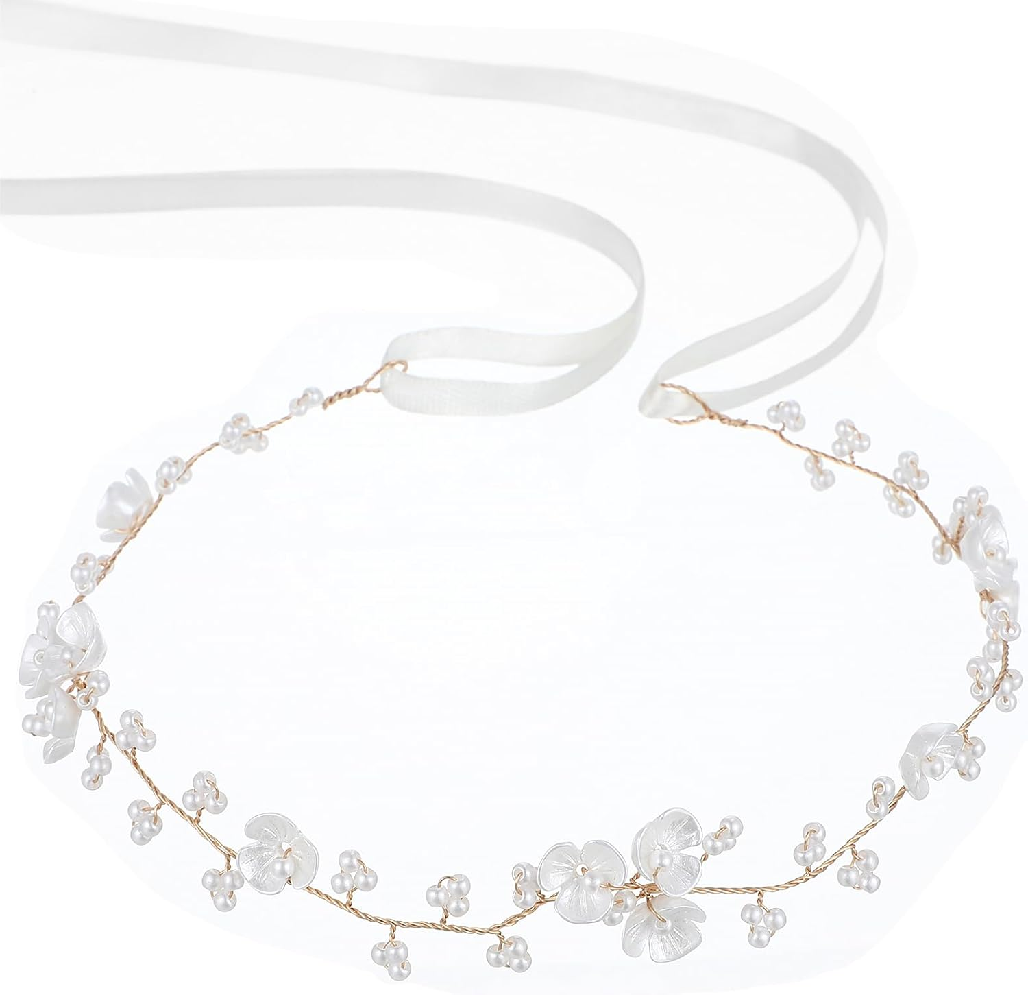 Flower Crown for Girls, Bridal Pearl Headband Women Floral Crowns for Wedding and Birthday, Flower Girl Hair Accessory Headpiece for Party and First Communion