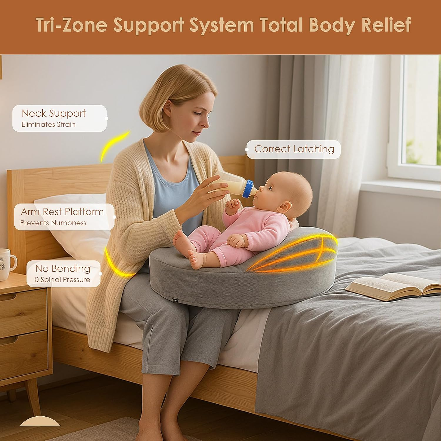 Memory Foam Nursing Pillow - Pioneering Safety Fence-Plus Size Breastfeeding Pillow for Ergonomic Comfort & Support-Easier and Healthier Nursing - Fit for All, Removable Cover image number 6