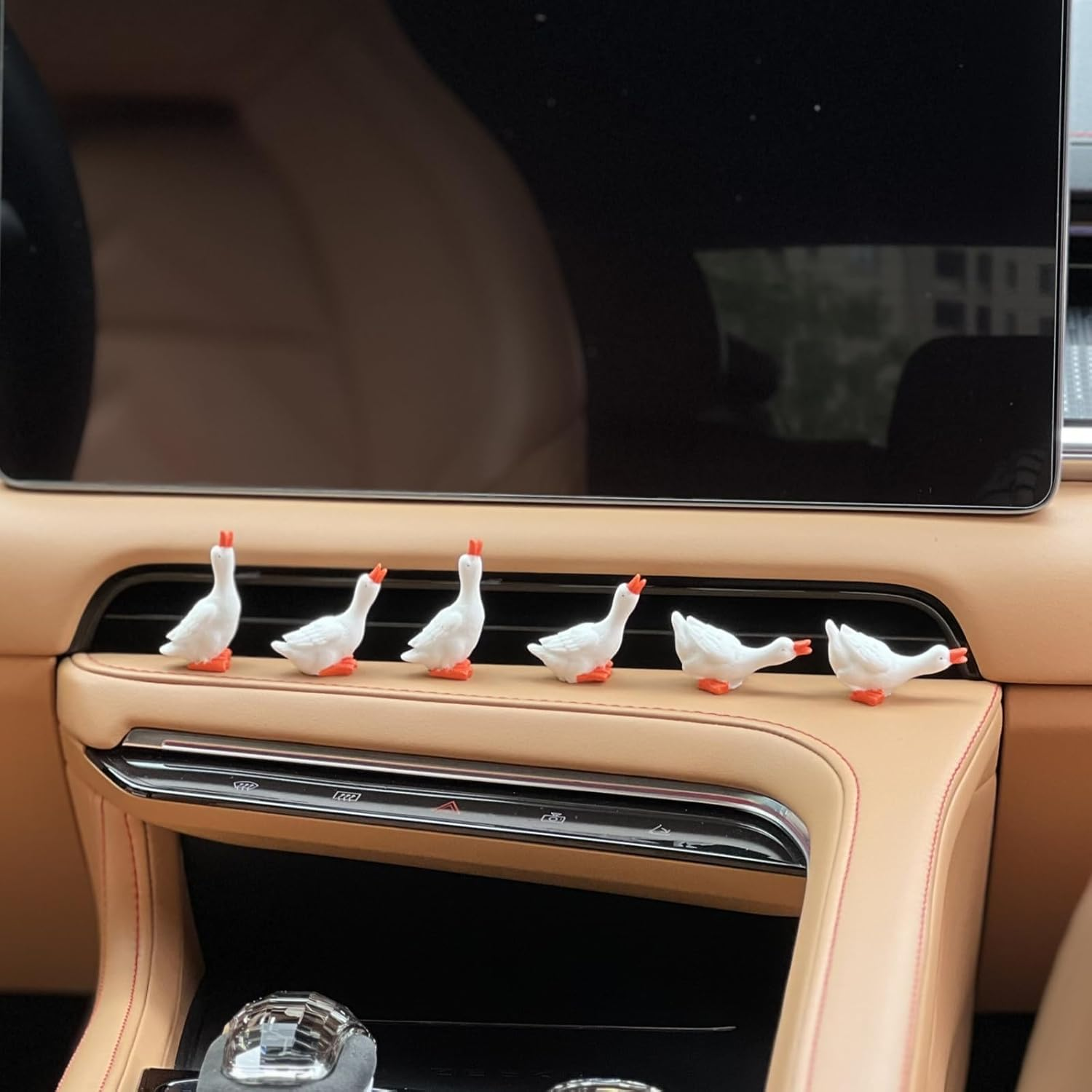 Set of 6 Fun Goose Car Dashboard Accessories, Cute Car Rearview Mirror Ornaments Kawaii Car Interior Accessories Office Home Decor Gifts for Women Men, White image number 3