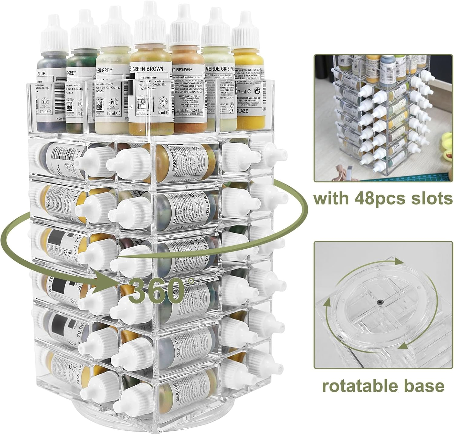 Evemodel 6-Tier Spinning Paint Organizer Rack for 48 Bottles, Rotating Tower Craft Paint Storage Holder Stand SN02 image number 3