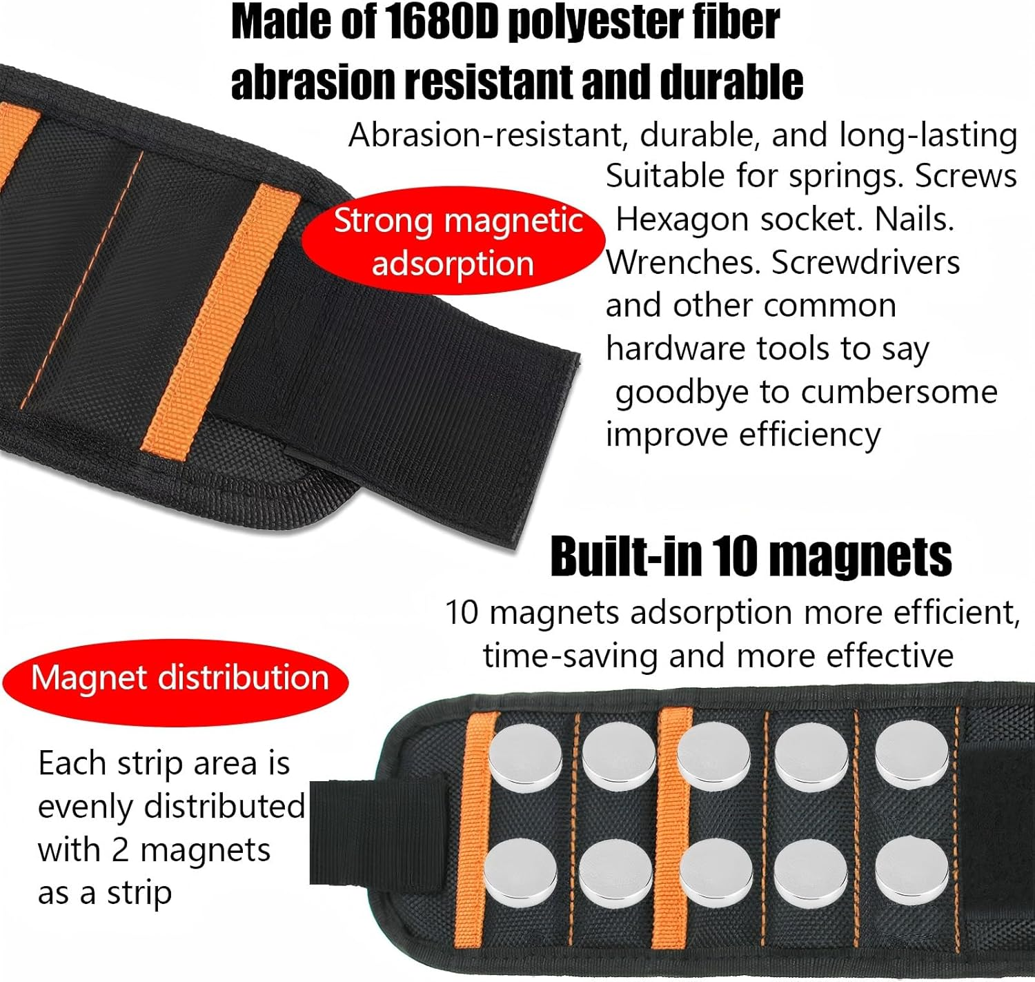 Magnetic Wristband for Holding Screws, Nails and Drill Bits for Men - Made from Premium Ballistic Nylon with Lightweight Powerful Magnets Stocking Stuffers for Dad, Husband, Grandpa, Handyman Gifts