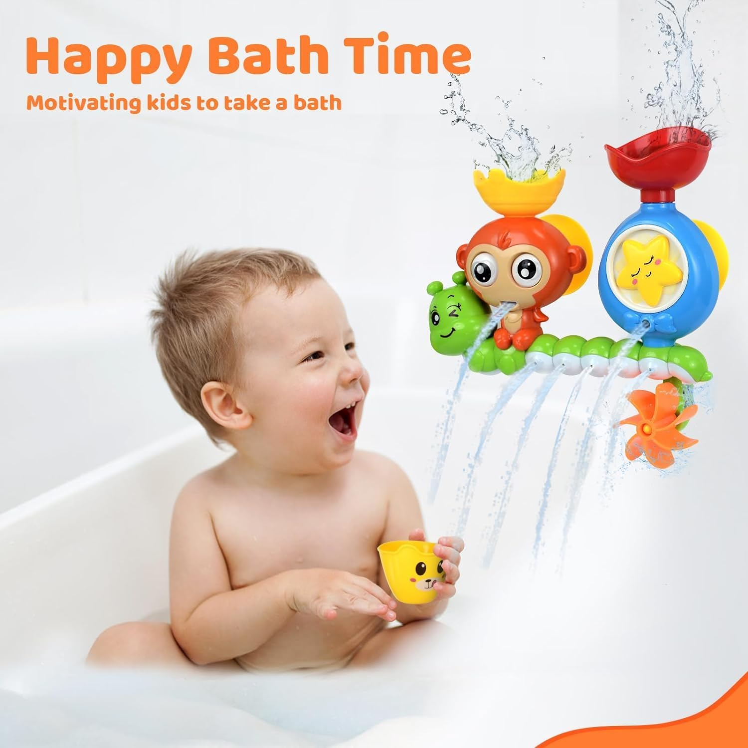 Fun Bath Toys for Toddlers 1 2 3 Year Old Girl Boy, Lovely Monkey Caterpillar Bathtub Water Toys Set with Suction Cups - Develop Motor Skills and Hand-Eye Coordination image number 3