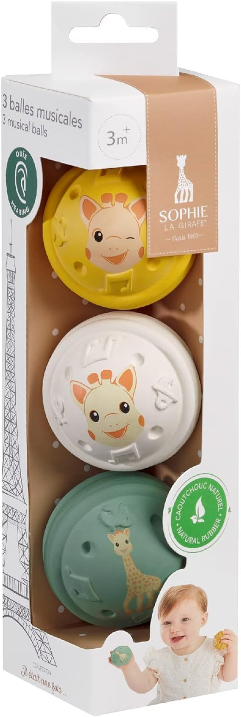 Sophie La Girafe - Musical Balls - 3 Sound Stimuli - 100% Natural Rubber - Auditory Stimulation - Cause & Effect Understanding - Age: 3 M + image number 4
